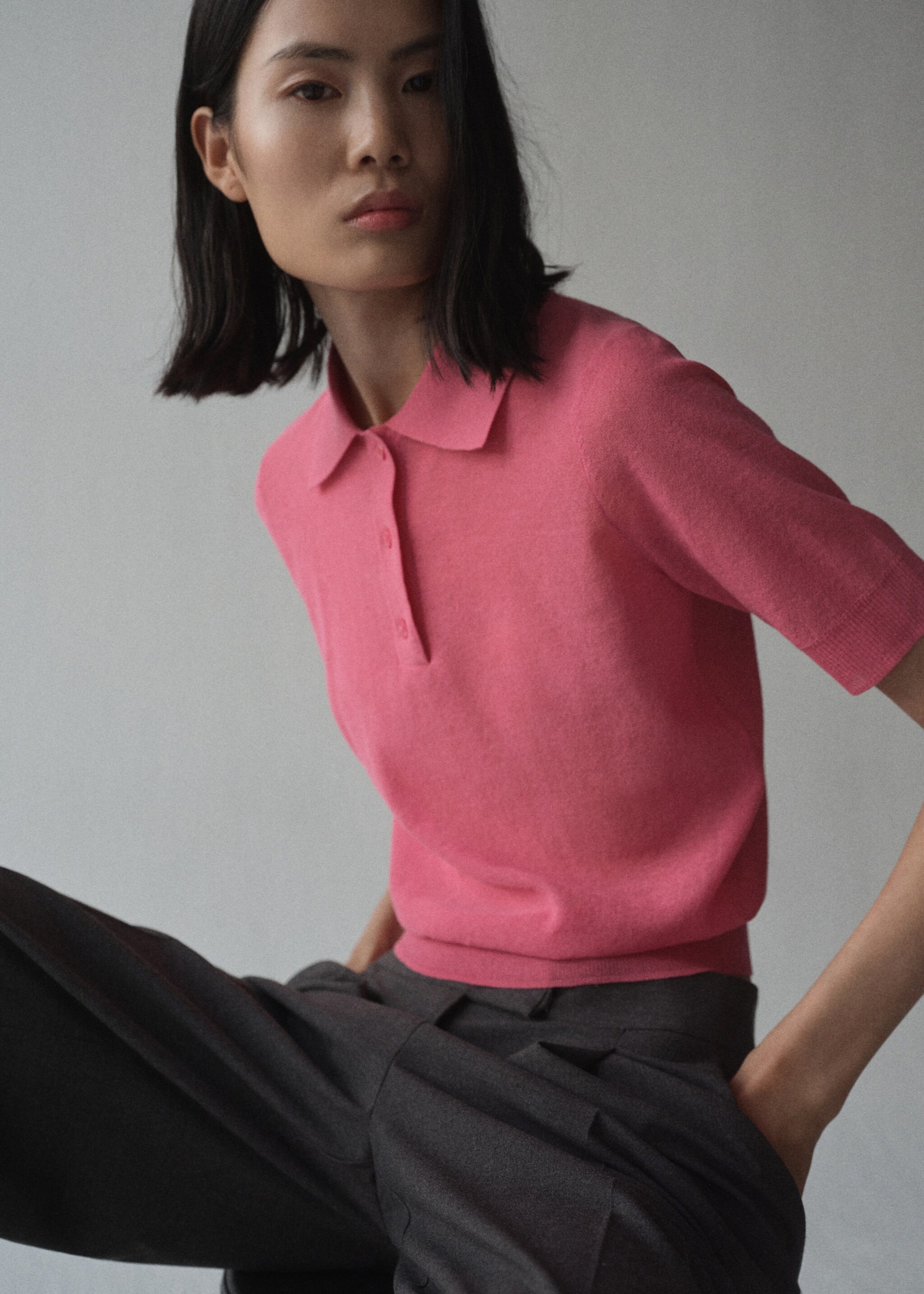 Knitted polo-neck sweater - Details of the article 1, Fuchsia. Ref: 87004084-00.
