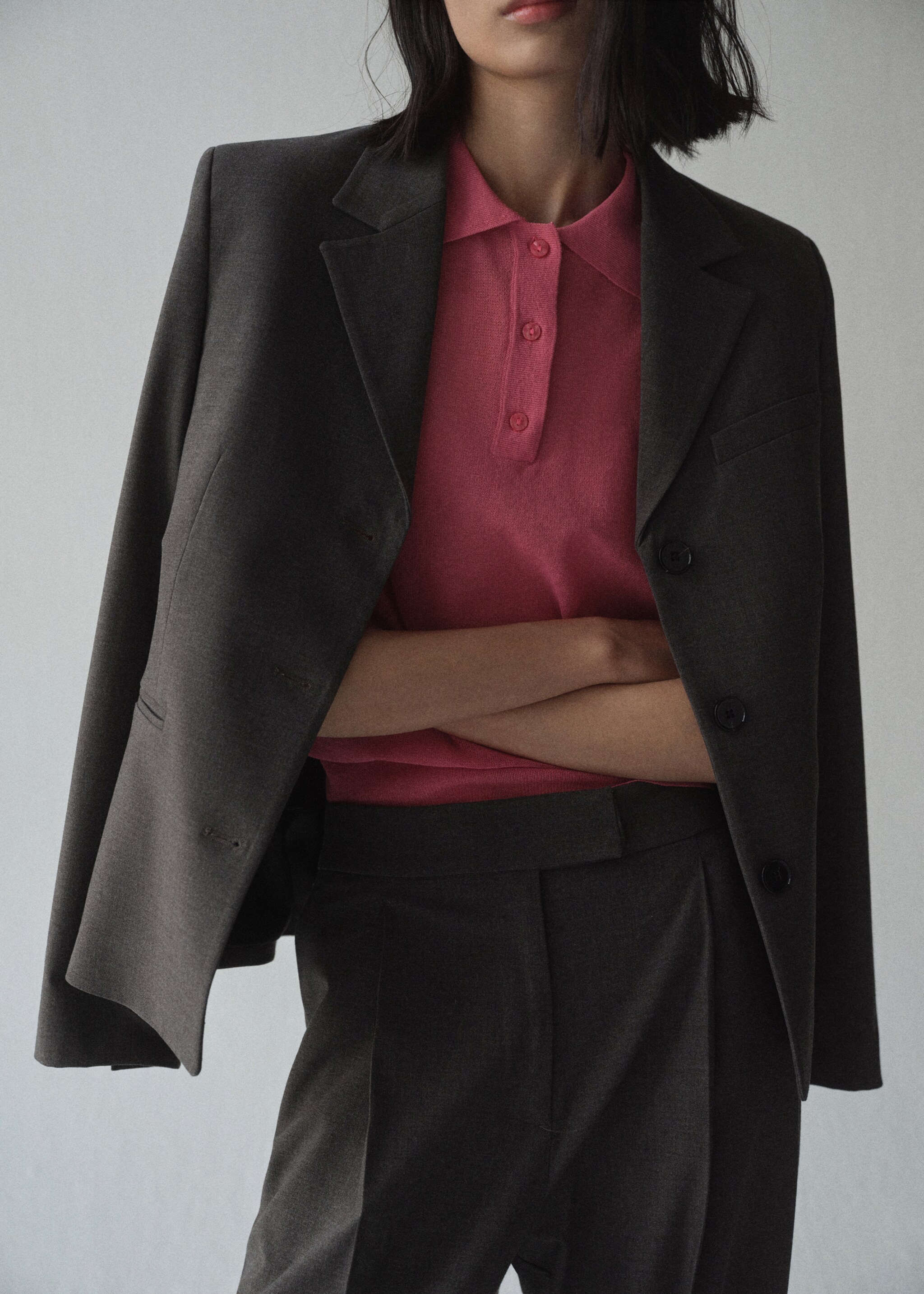 Knitted polo-neck sweater - Details of the article 6, Fuchsia. Ref: 87004084-00.