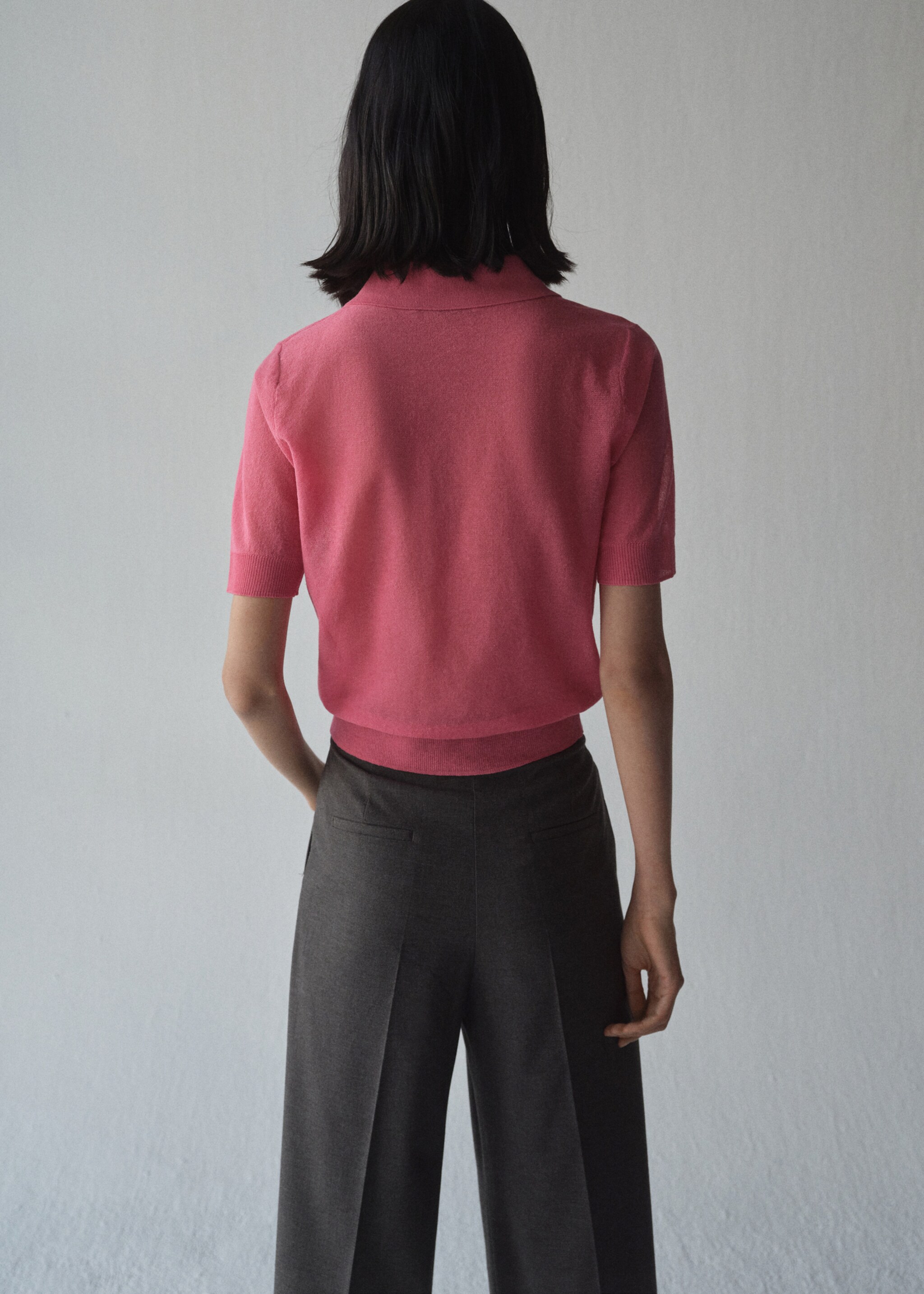 Knitted polo-neck sweater - Reverse of the article, Fuchsia. Ref: 87004084-00.