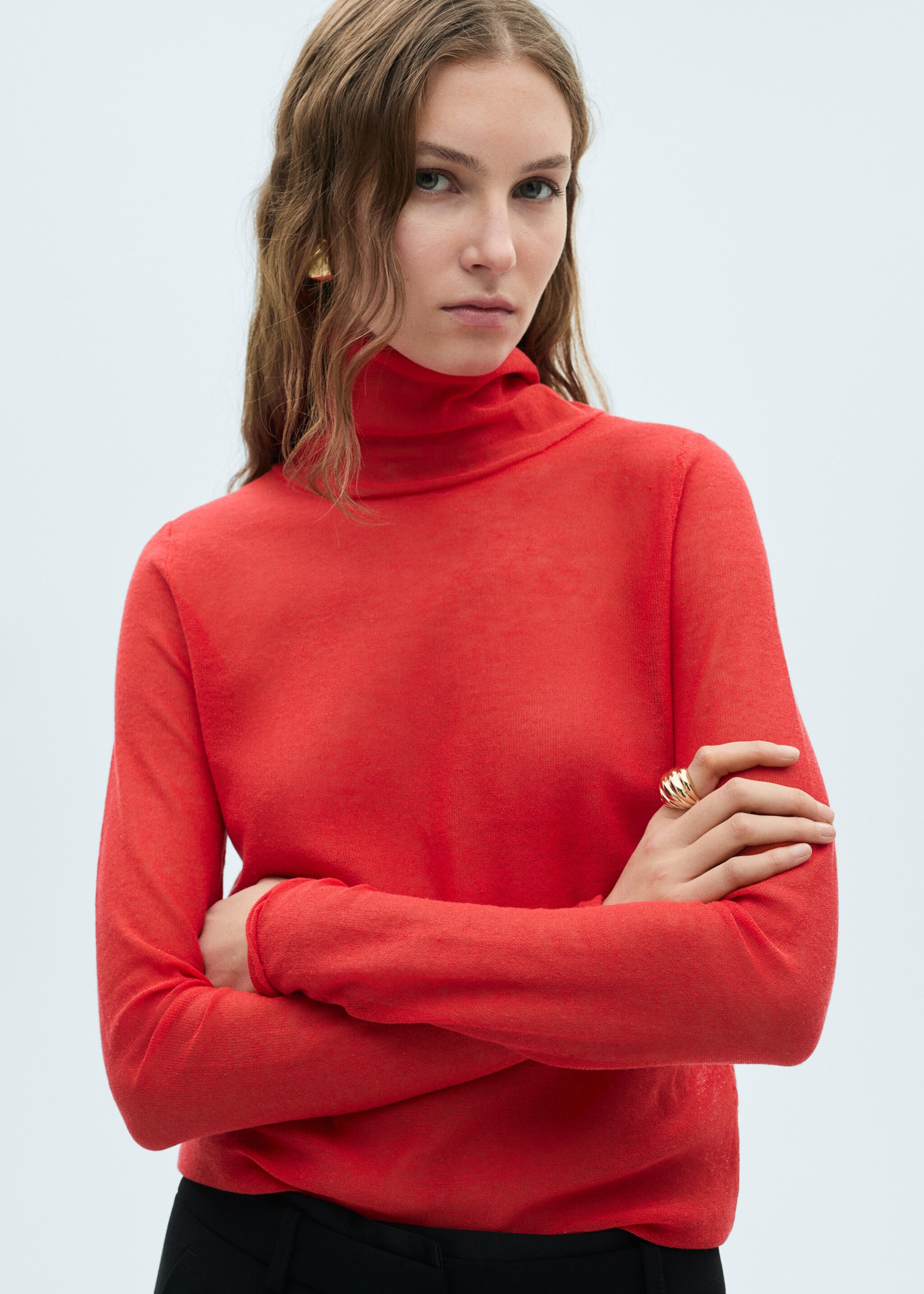 Semi-transparent turtleneck sweater - Medium plane, Red. Ref: 87004085-00.