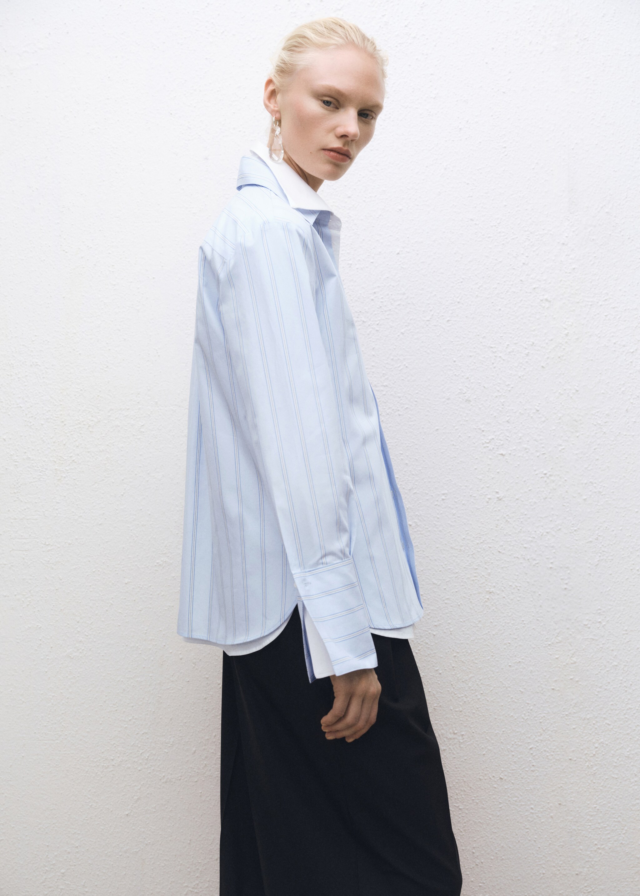Regular striped cotton shirt - Medium plane, Sky Blue. Ref: 87004086-00.
