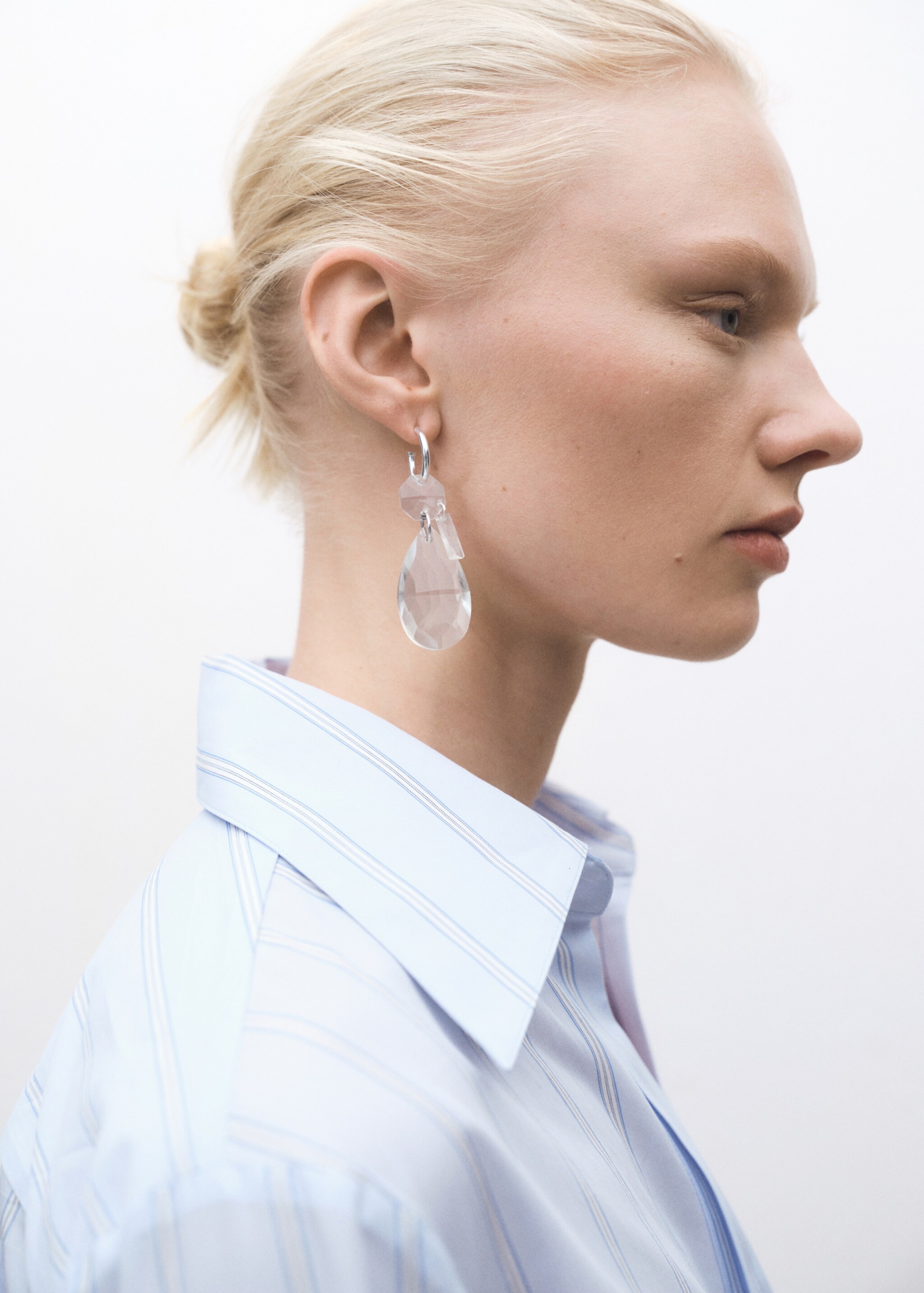 Regular striped cotton shirt - Details of the article 6, Sky Blue. Ref: 87004086-00.