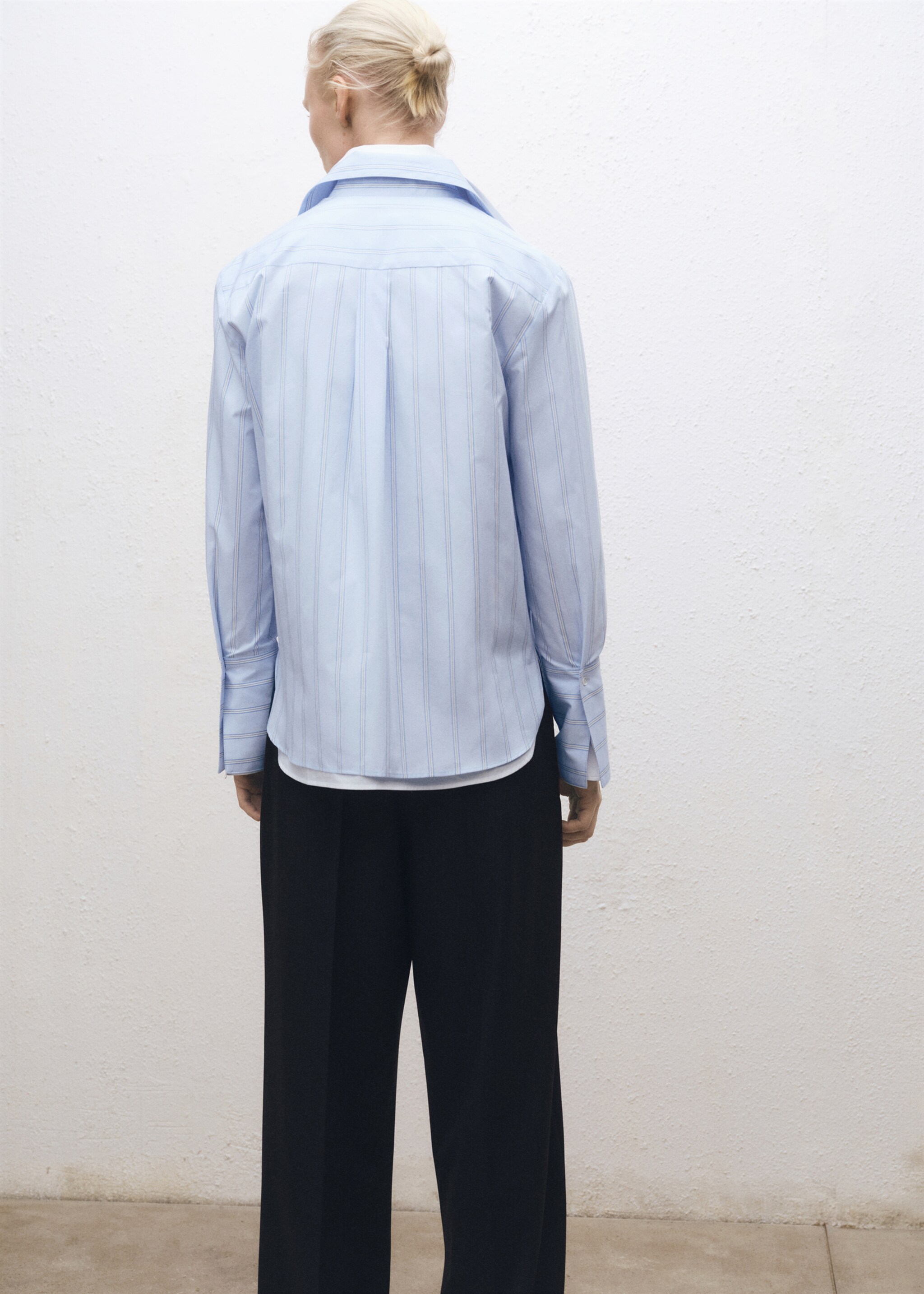 Regular striped cotton shirt - Reverse of the article, Sky Blue. Ref: 87004086-00.