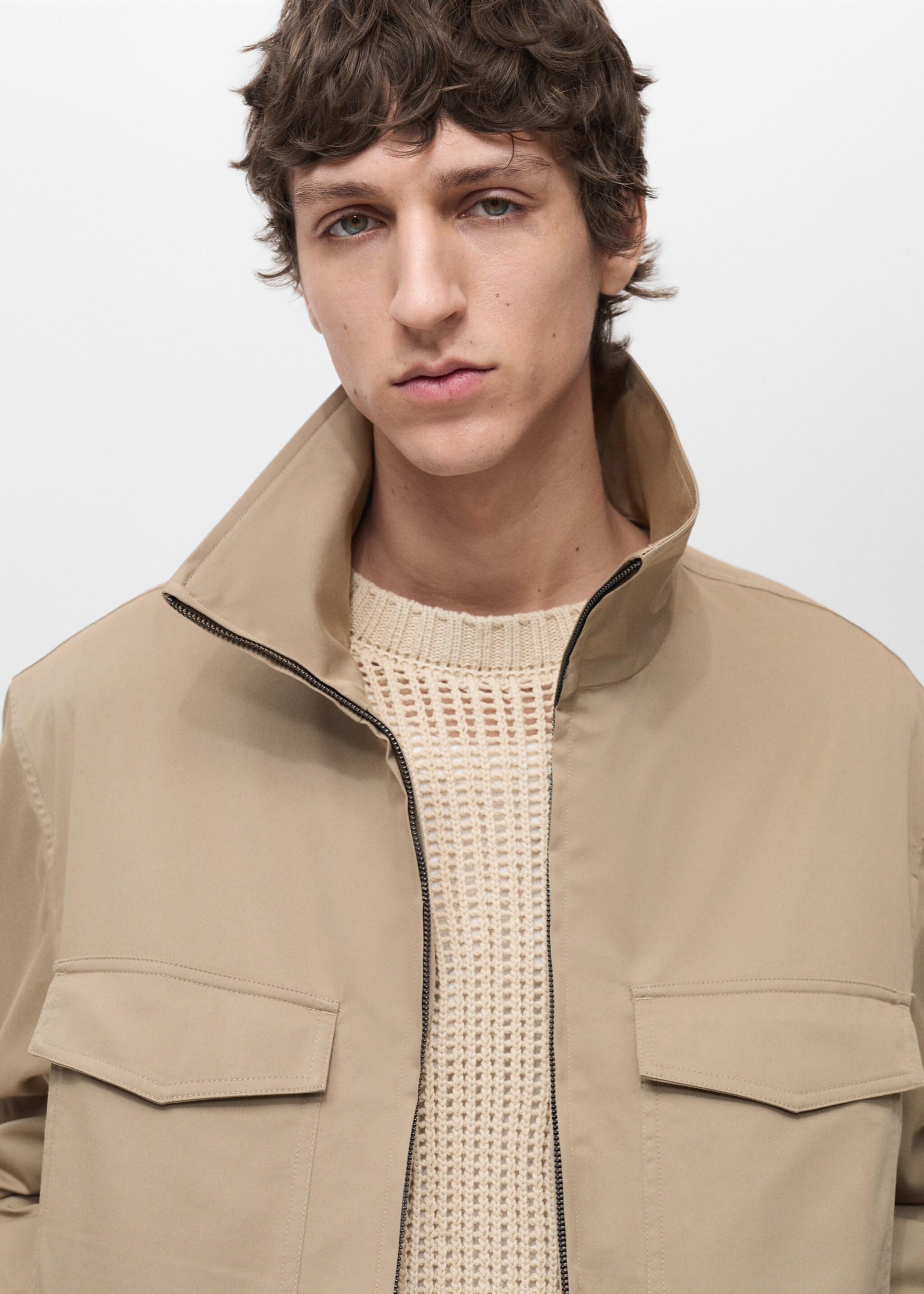 Cazadora algodón relaxed fit - Detalle del artículo 1, Beige. Ref: 87004394-00.