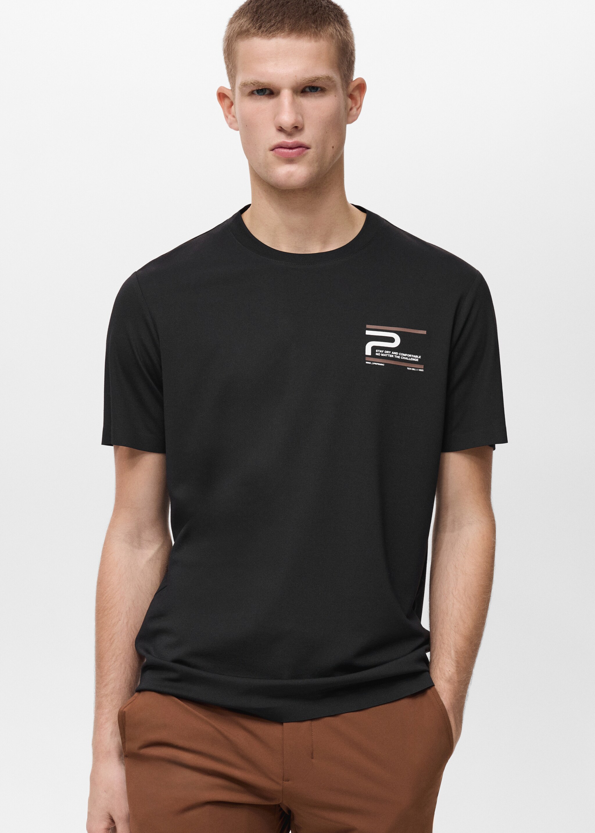 Slim Fit T-Shirt mit Aufdruck COOLMAX® - Mittlere Ansicht, Schwarz. Ref: 87004408-00.