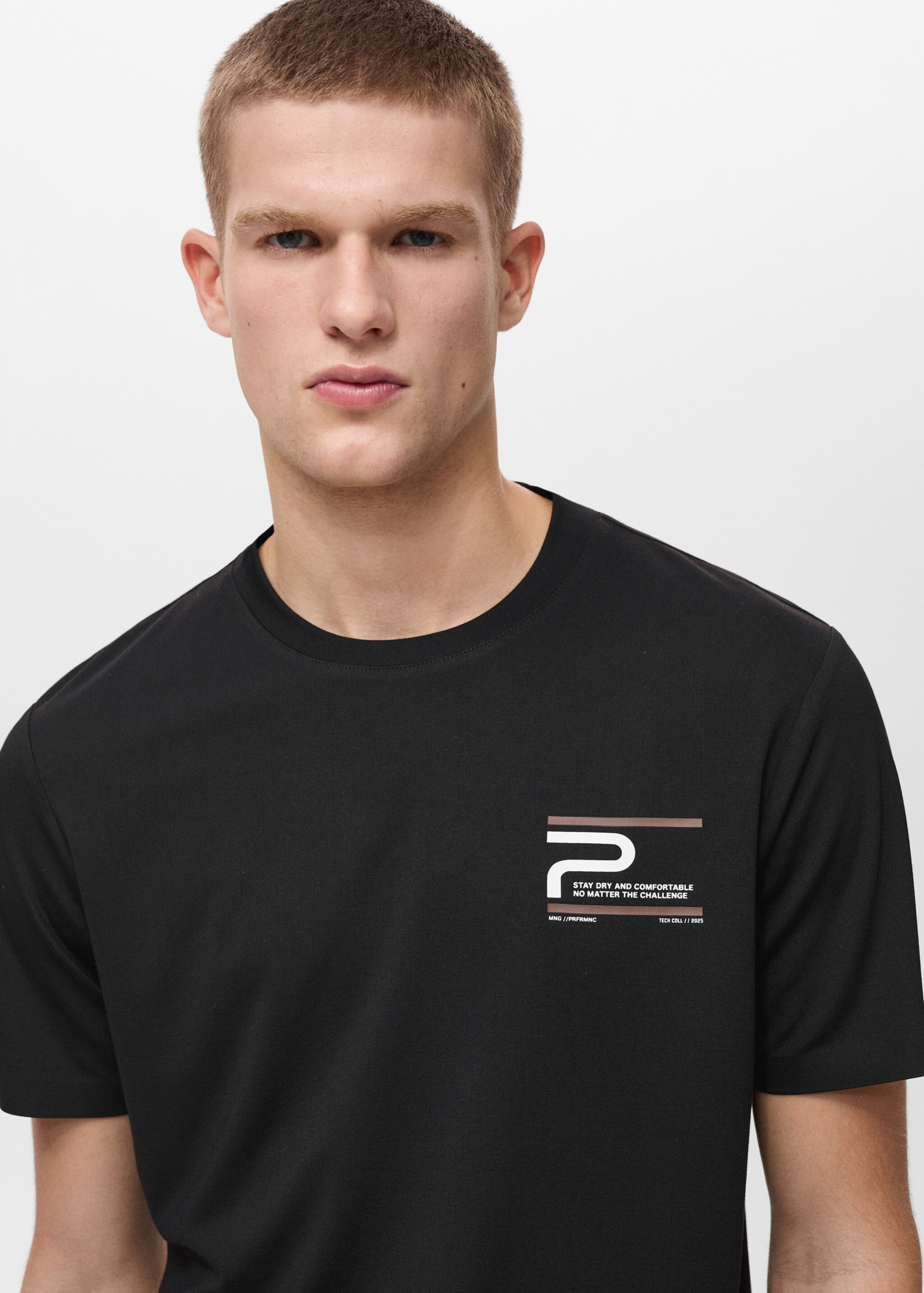 Slim Fit T-Shirt mit Aufdruck COOLMAX® - Detail des Artikels 1, Schwarz. Ref: 87004408-00.