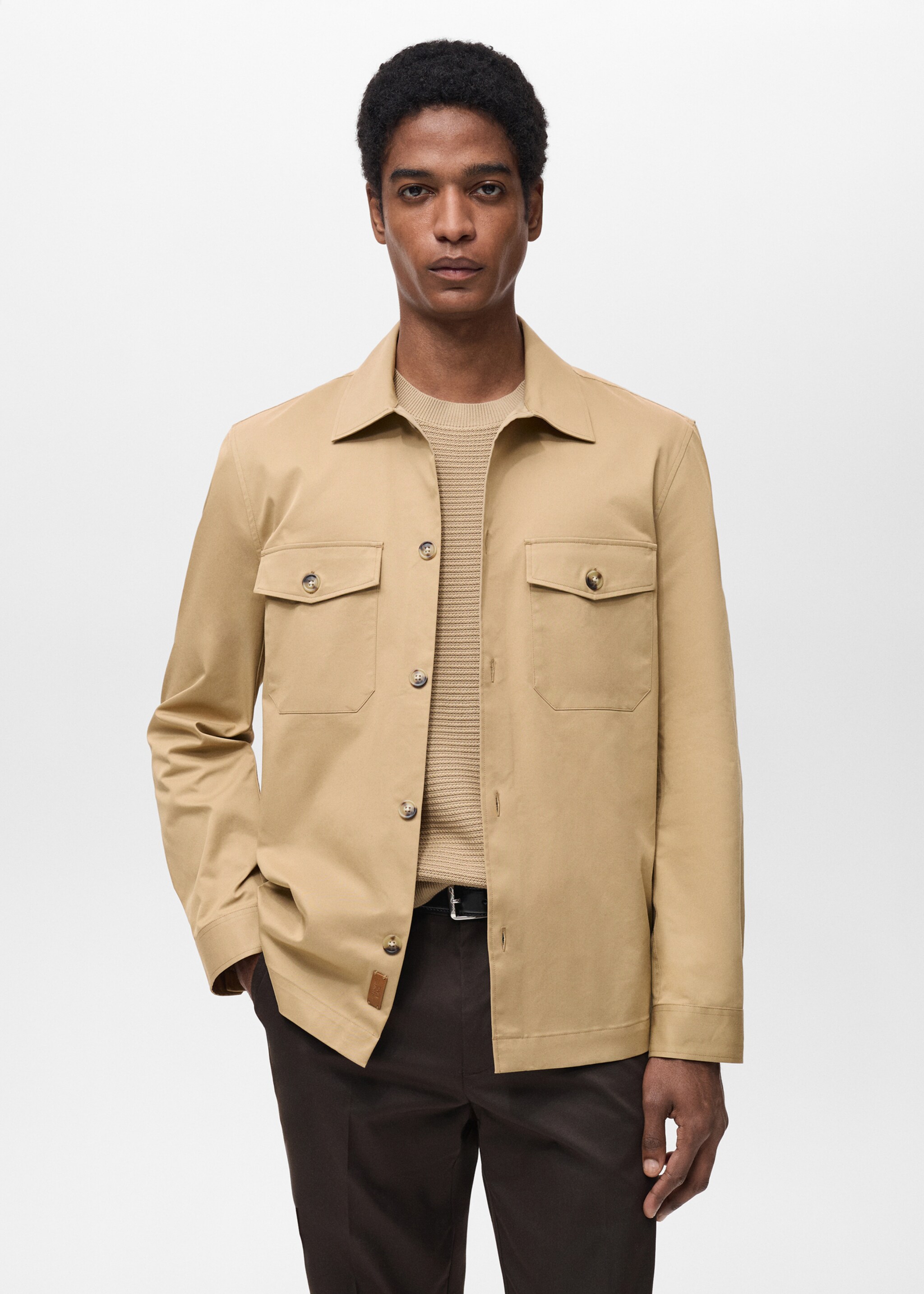 Regular-fit cotton overshirt with pockets - Medium plane, Medium Brown. Ref: 87004410-00.
