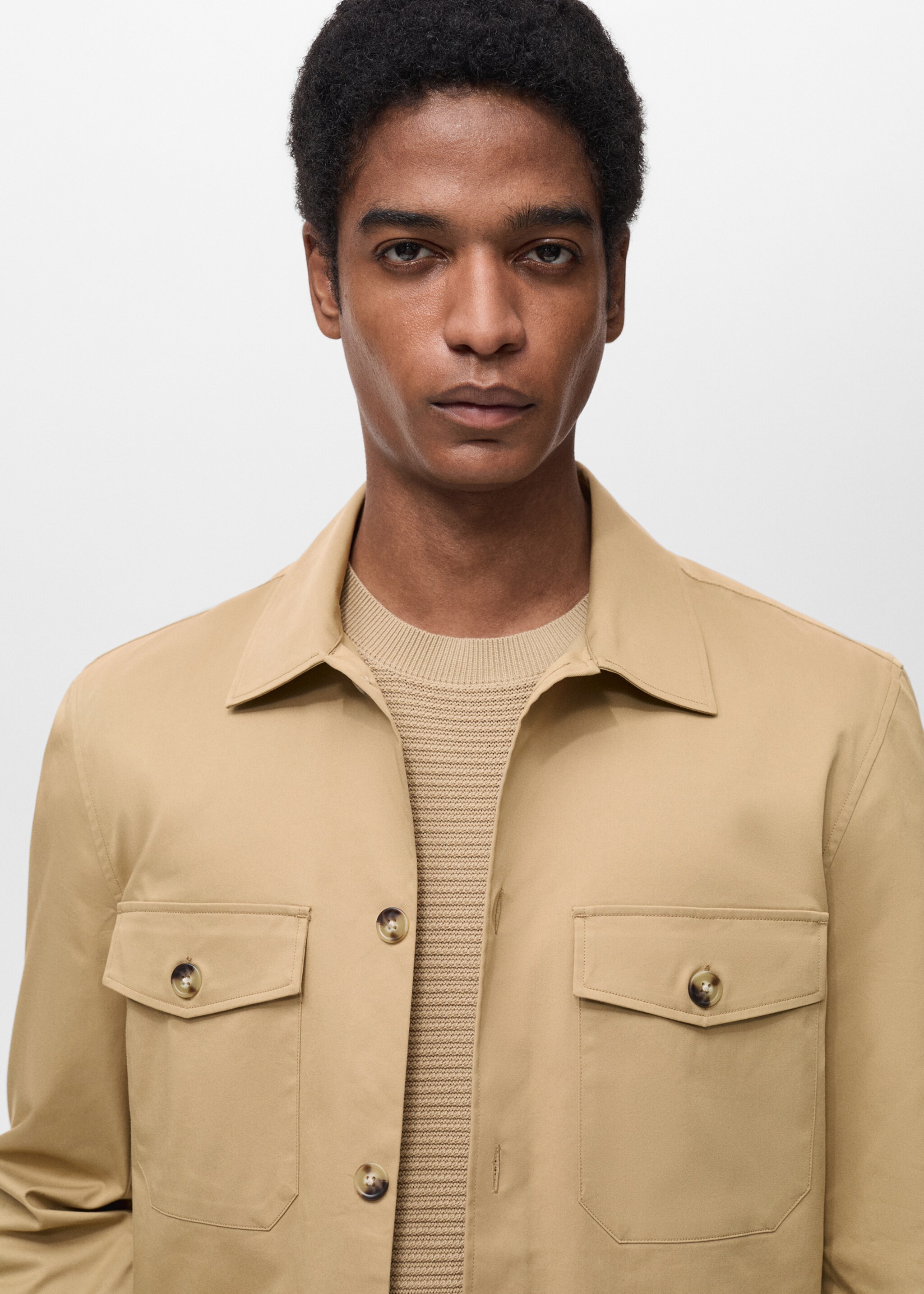 Regular-fit cotton overshirt with pockets - Details of the article 1, Medium Brown. Ref: 87004410-00.