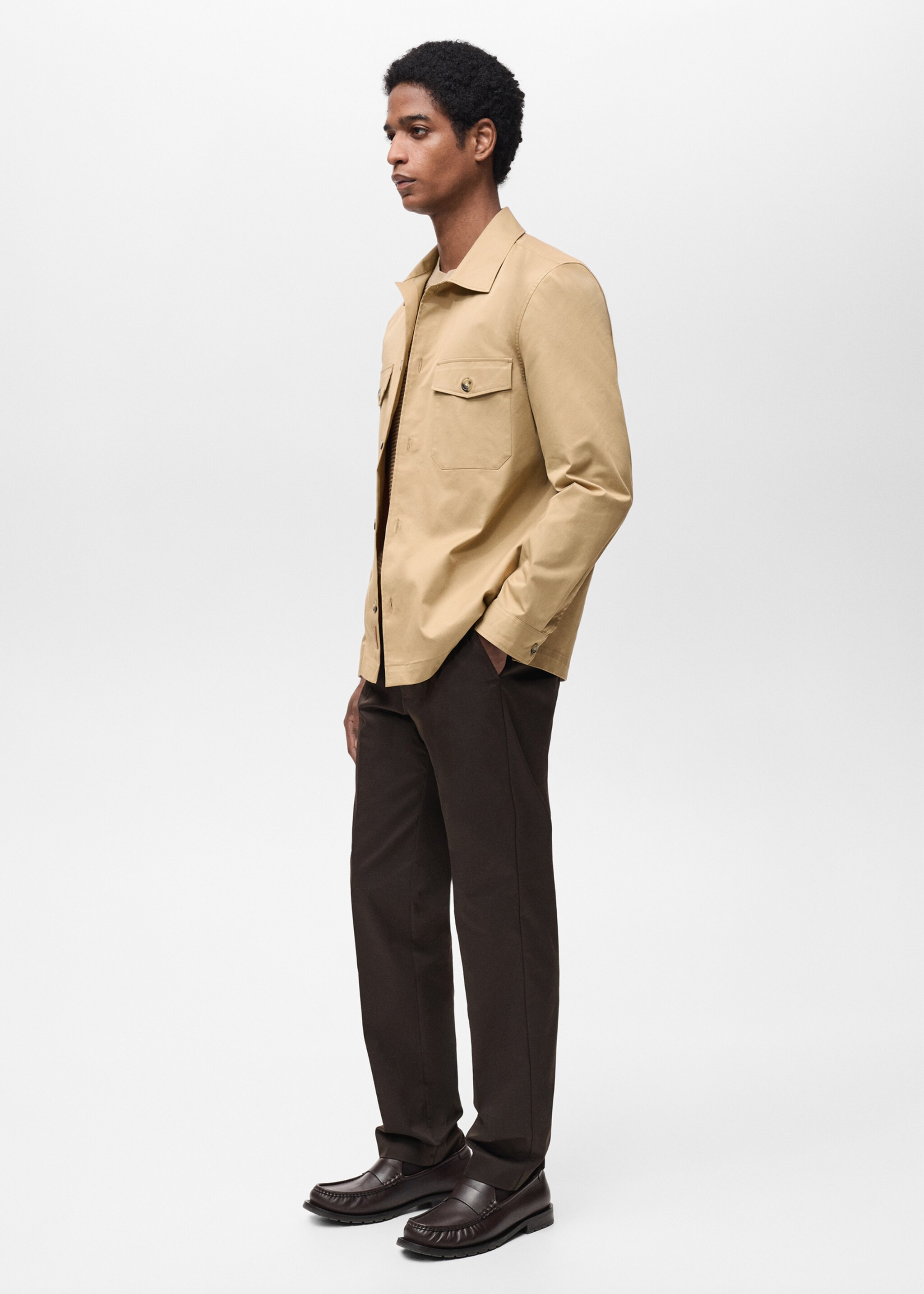 Regular-fit cotton overshirt with pockets - Details of the article 2, Medium Brown. Ref: 87004410-00.