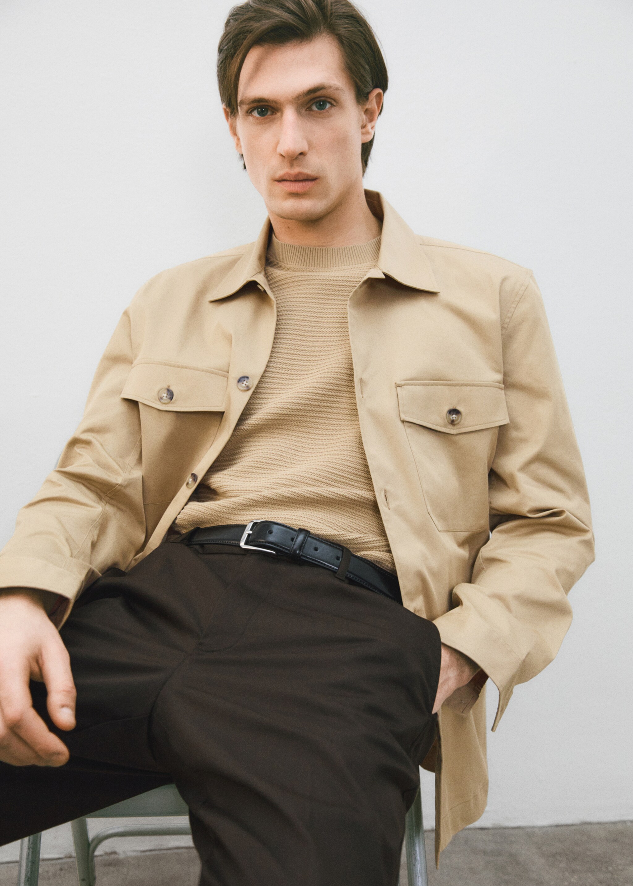 Regular-fit cotton overshirt with pockets - Details of the article 3, Medium Brown. Ref: 87004410-00.