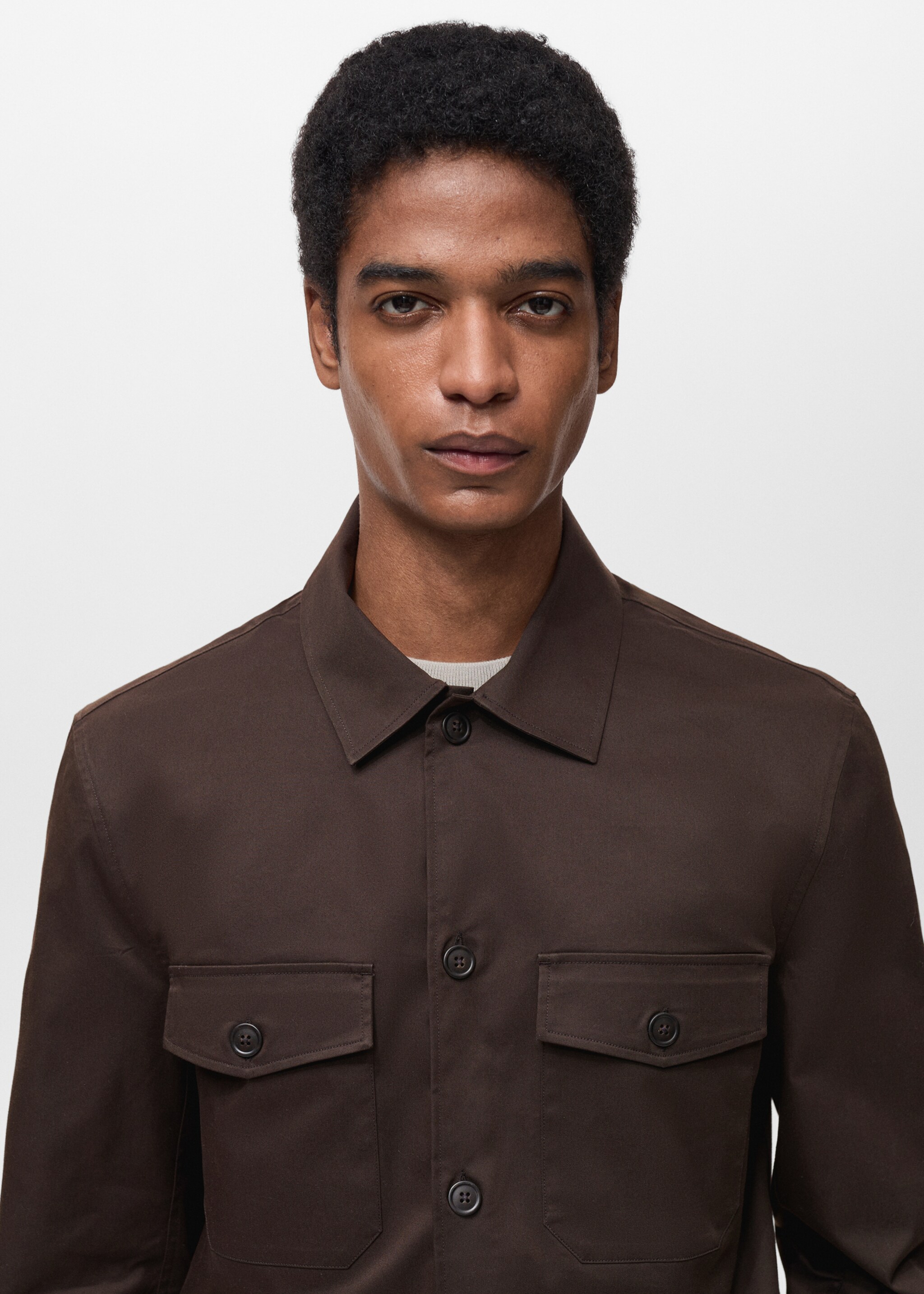 Regular-fit cotton overshirt with pockets - Details of the article 1, Chocolate. Ref: 87004410-00.