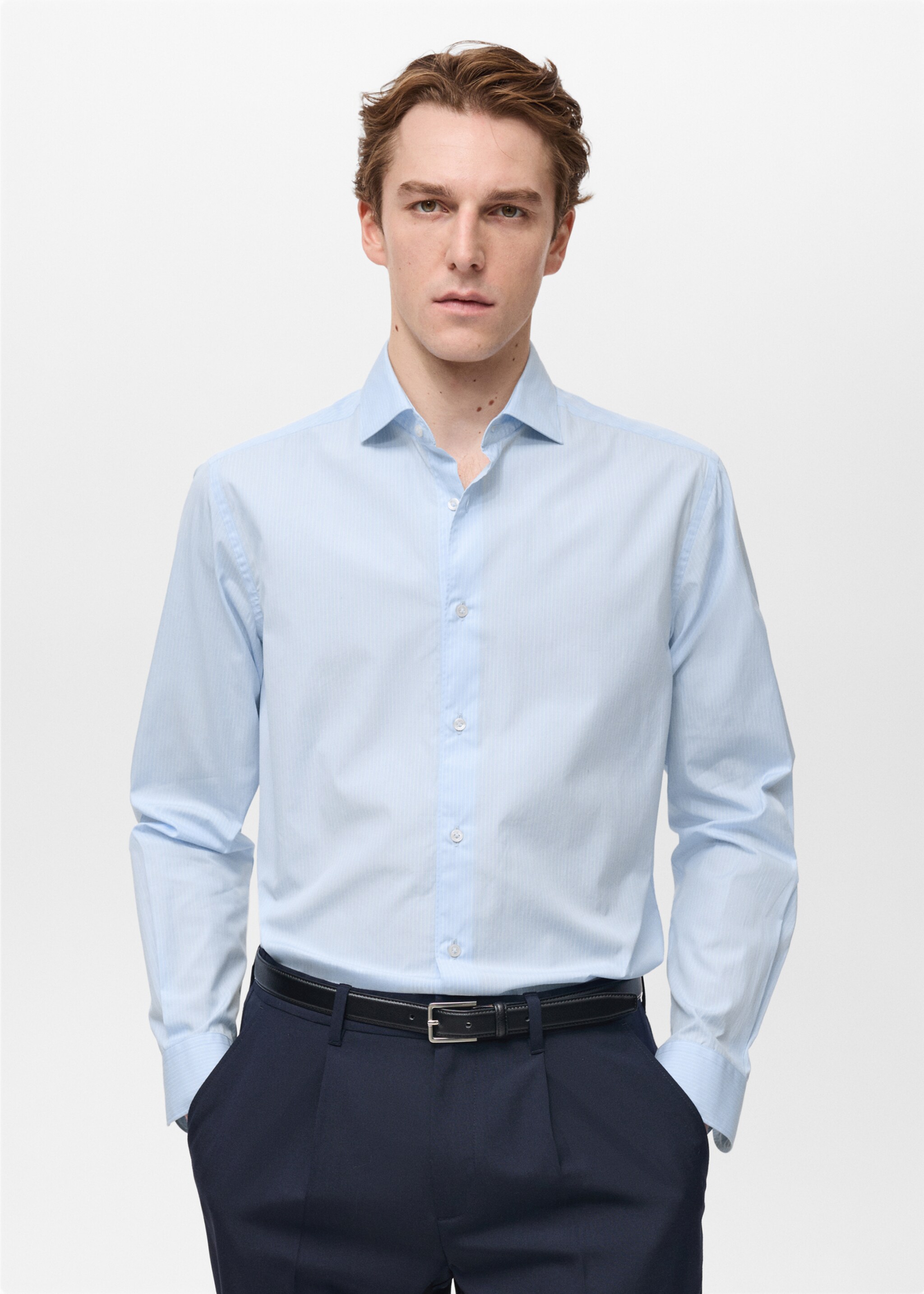 100% cotton striped shirt - Medium plane, Sky Blue. Ref: 87004411-00.