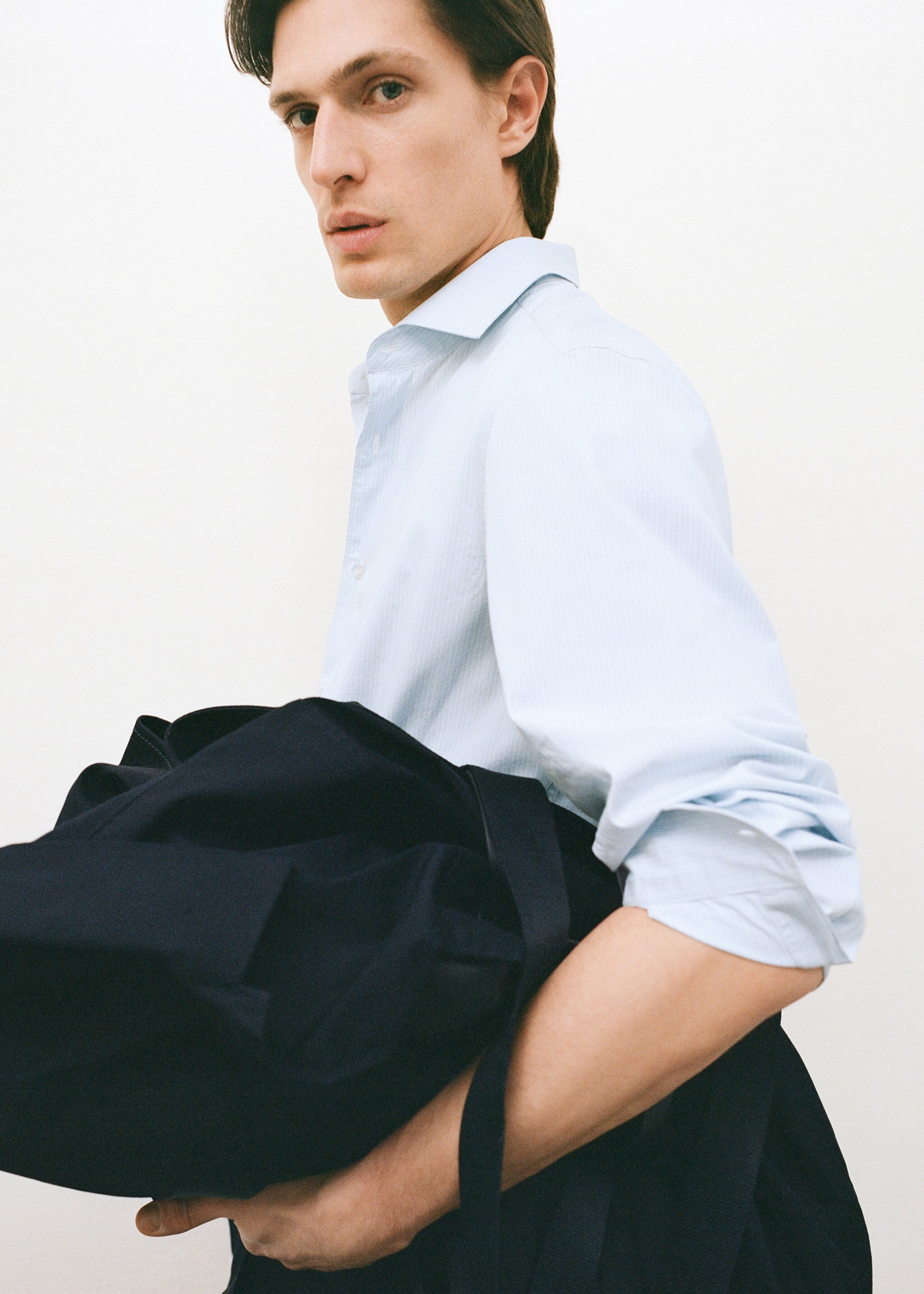 100% cotton striped shirt - Details of the article 3, Sky Blue. Ref: 87004411-00.