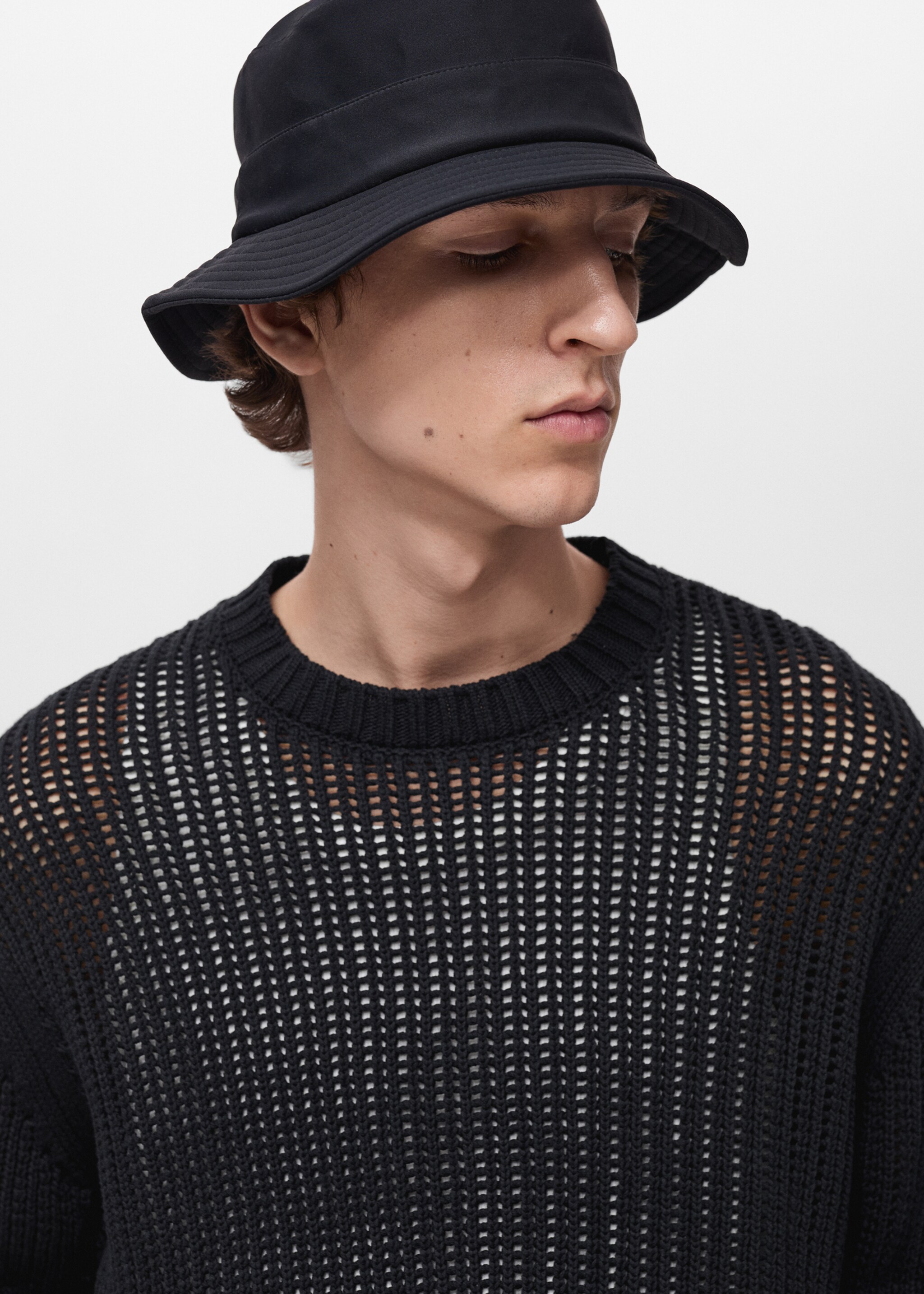 Jersey 100% algodón punto calado - Detalle del artículo 6, Negro. Ref: 87004414-00.