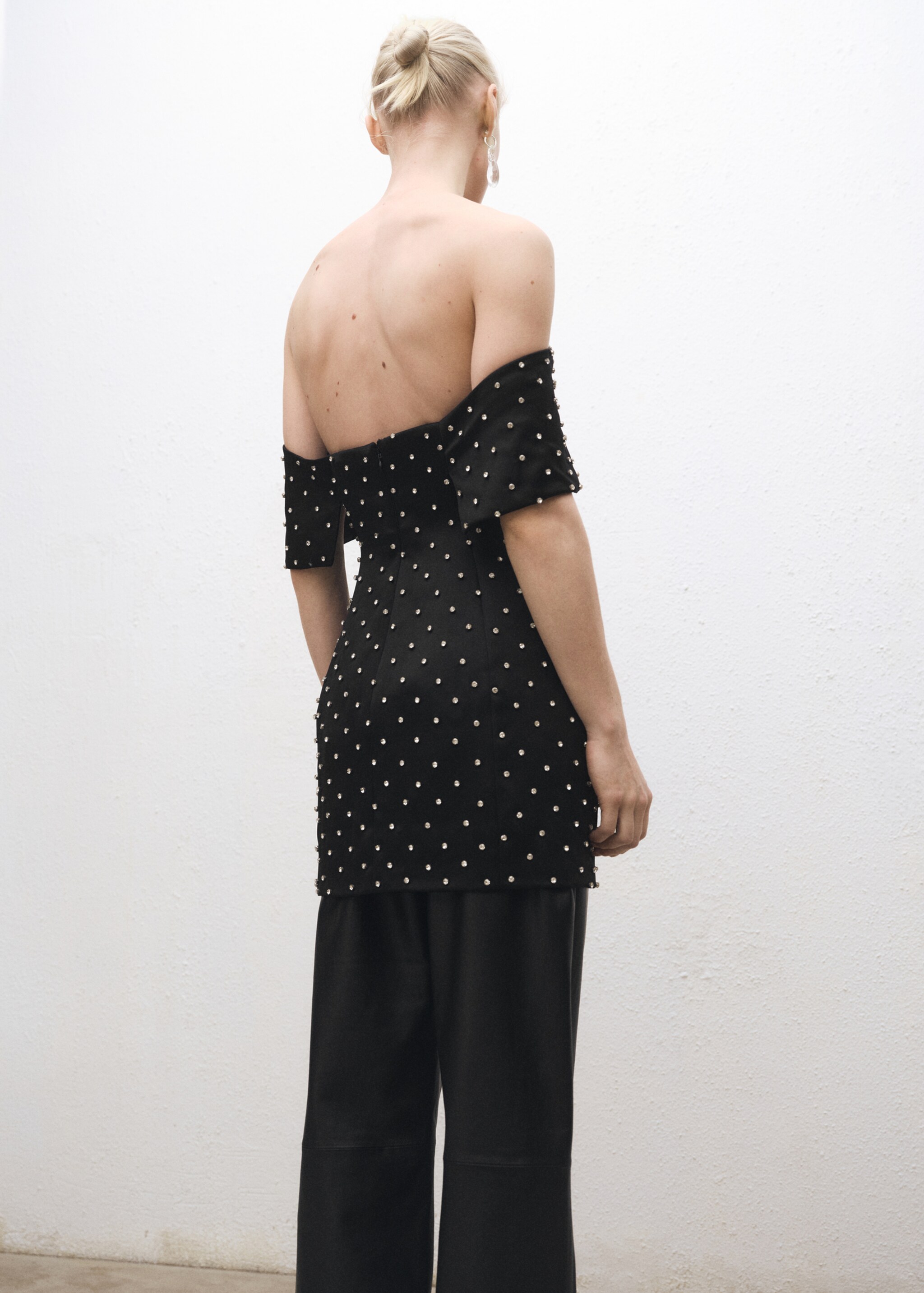 Vestido palabra de honor apliques brillantes - Reverso del artículo, Negro. Ref: 87004428-00.