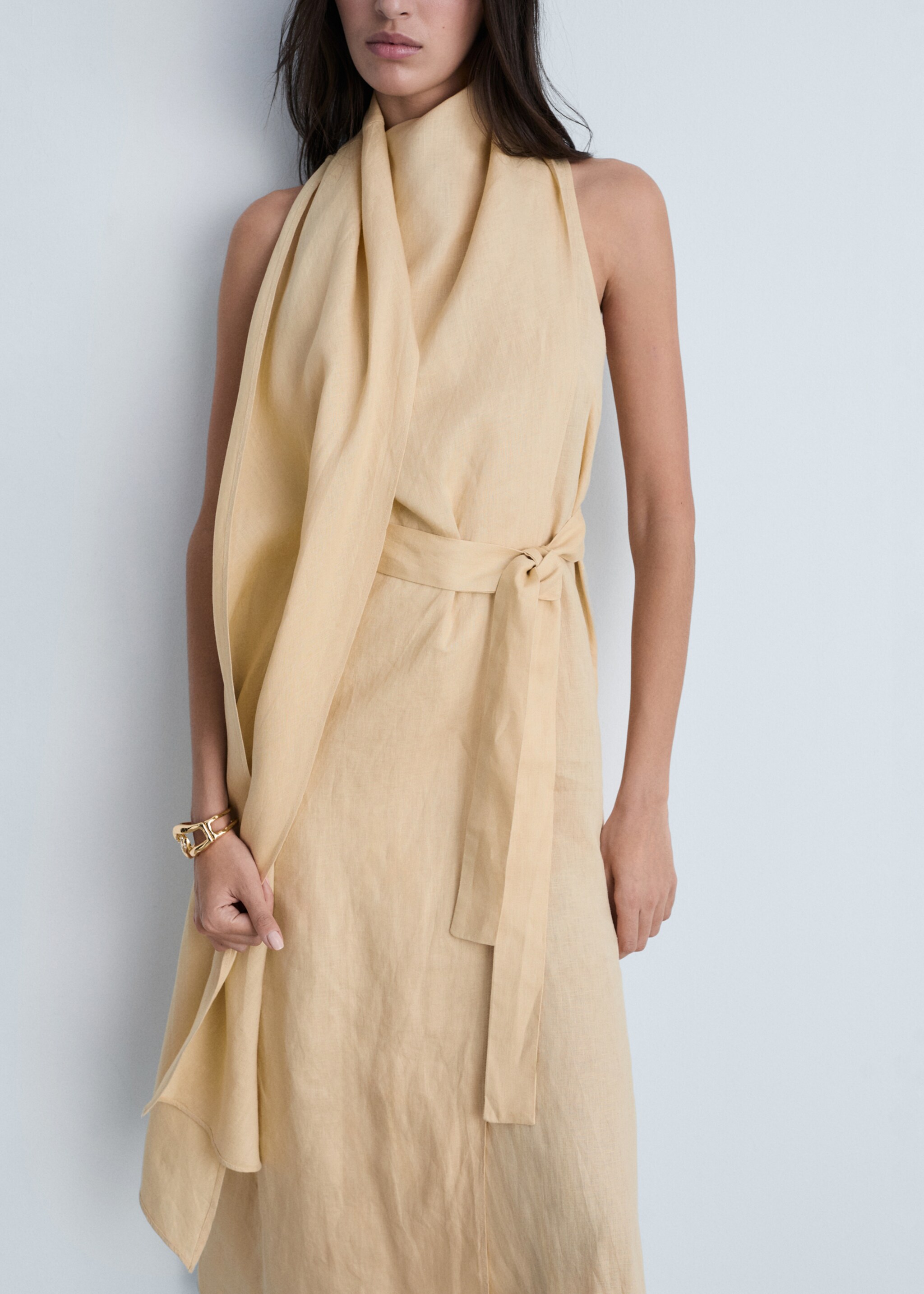 Belt linen dress - Medium plane, Sand. Ref: 87004783-00.