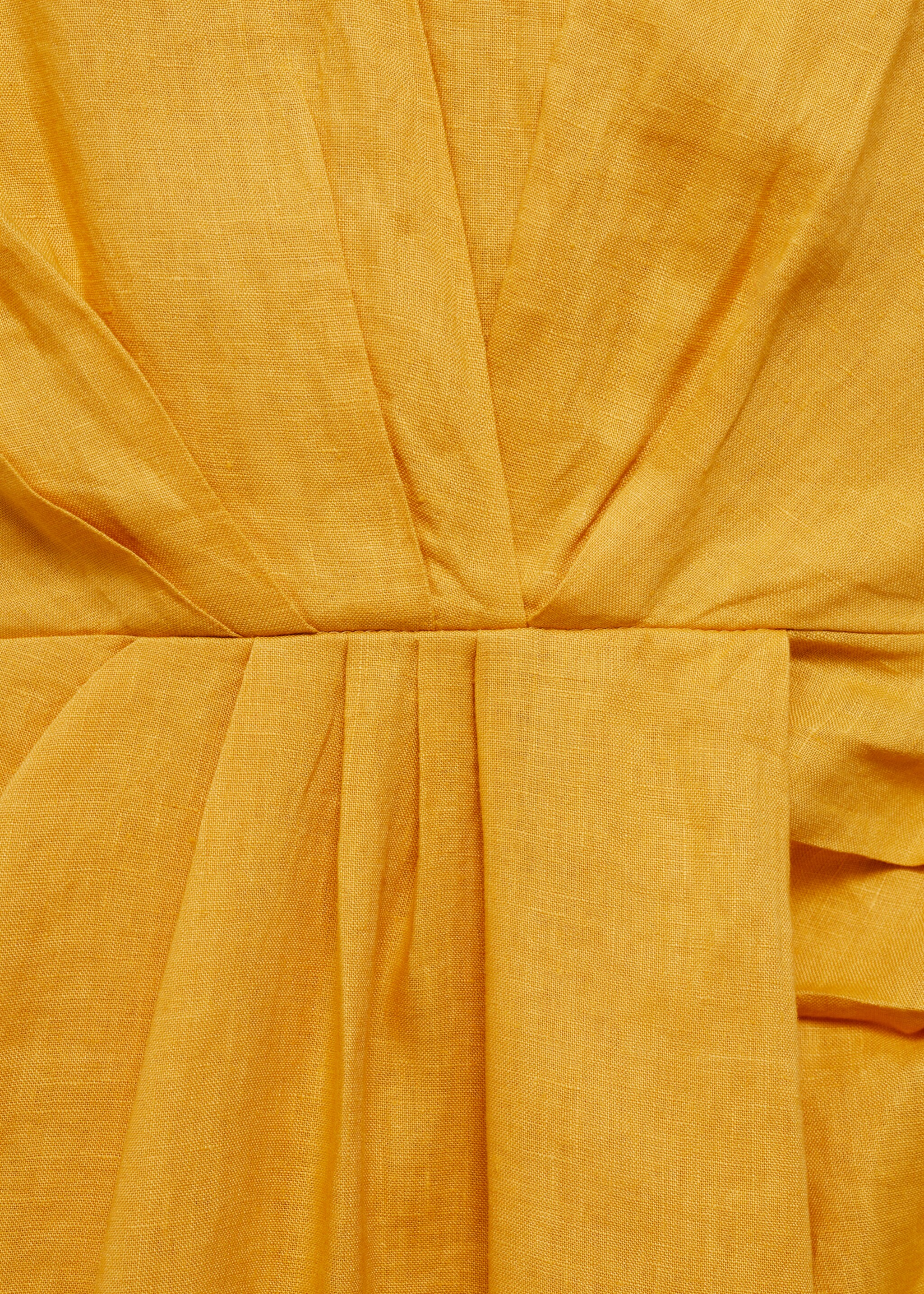 Robe midi plissée en lin - Détail de l'article 8, Moutarde. Ref: 87004784-00.