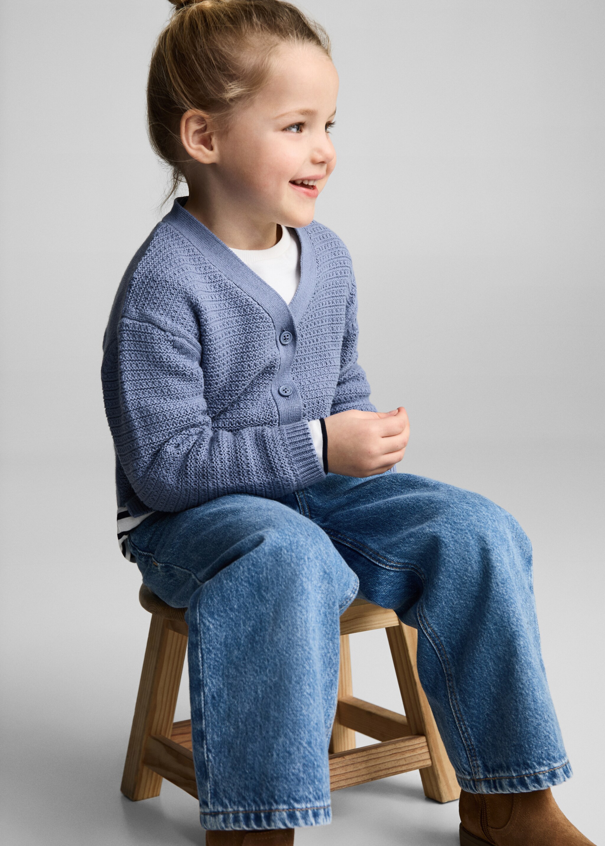 Combination knitted cotton cardigan - Medium plane, Blue. Ref: 87004795-00.