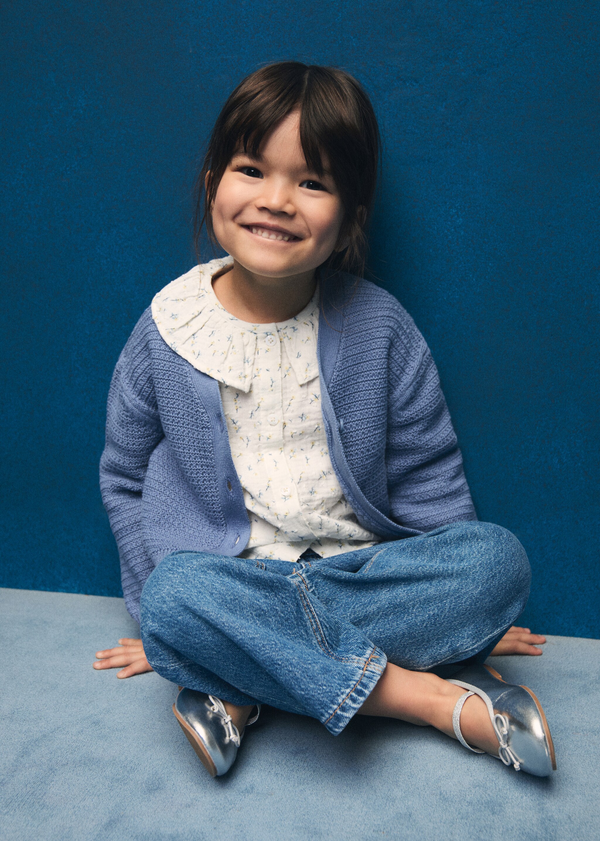 Combination knitted cotton cardigan - Details of the article 5, Blue. Ref: 87004795-00.