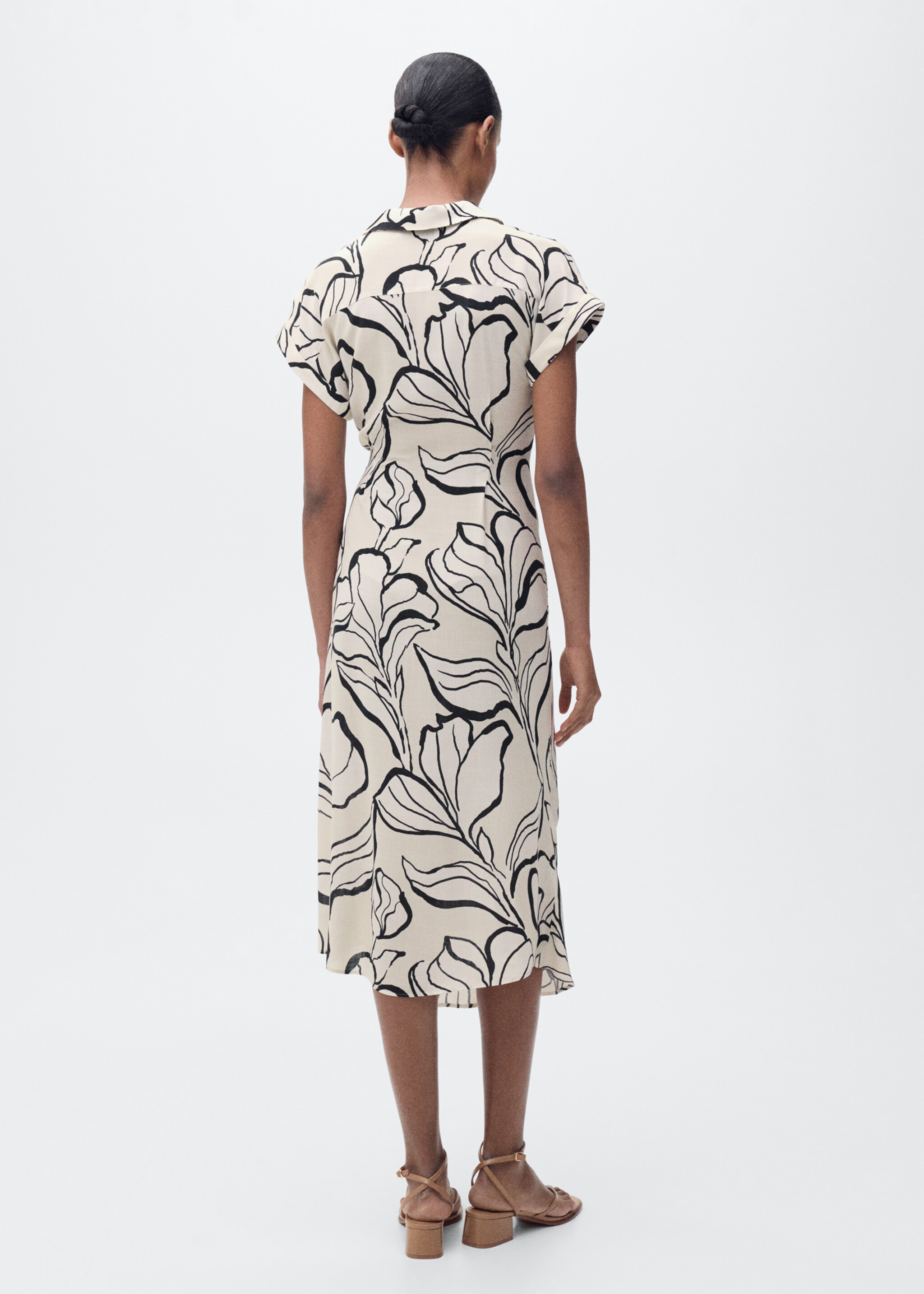 Printed dress with knot detail - Reverse of the article, Ecru. Ref: 87004814-00.