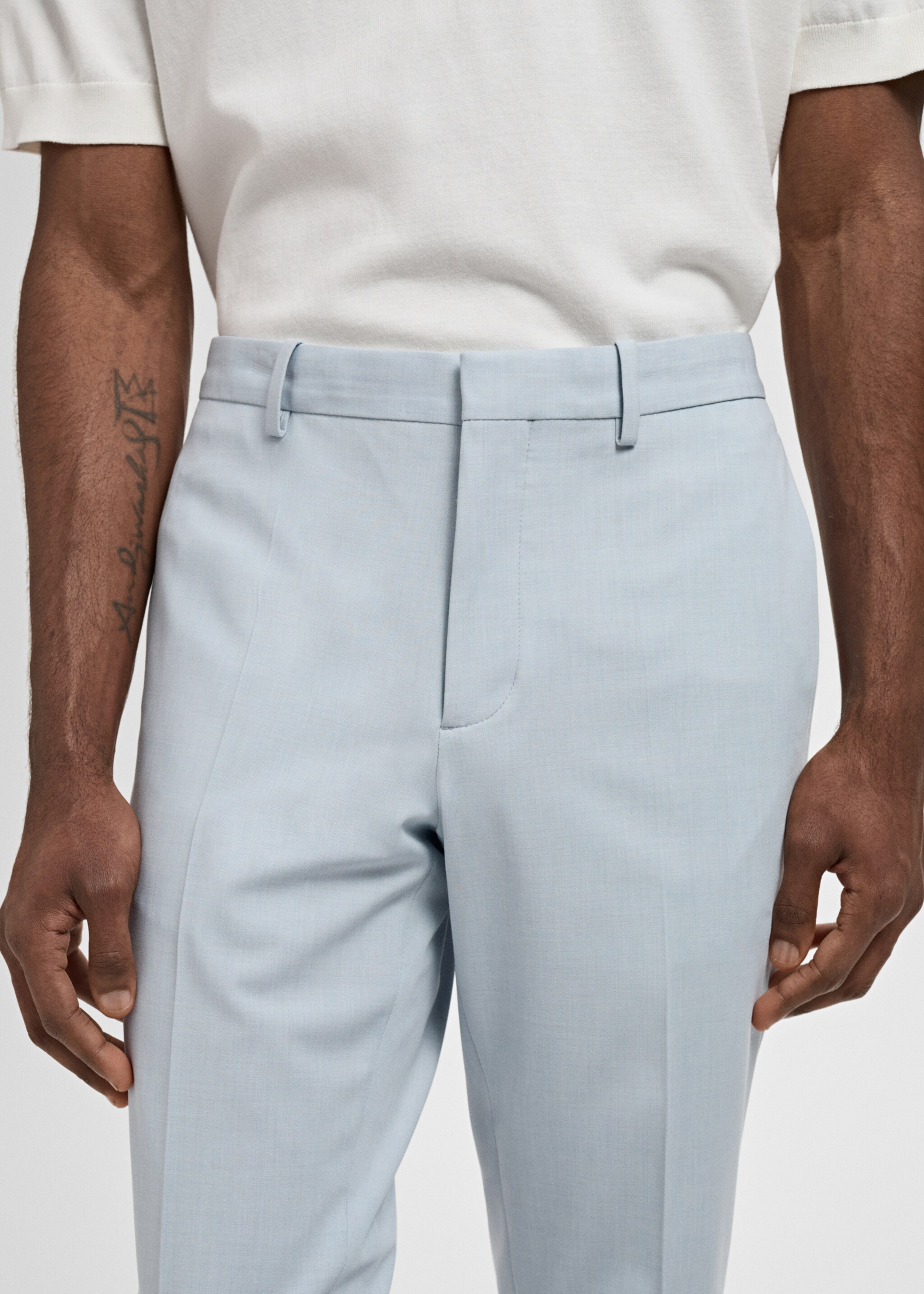 Stretch fabric super slim-fit suit trousers - Details of the article 1, Sky Blue. Ref: 87005940-00.