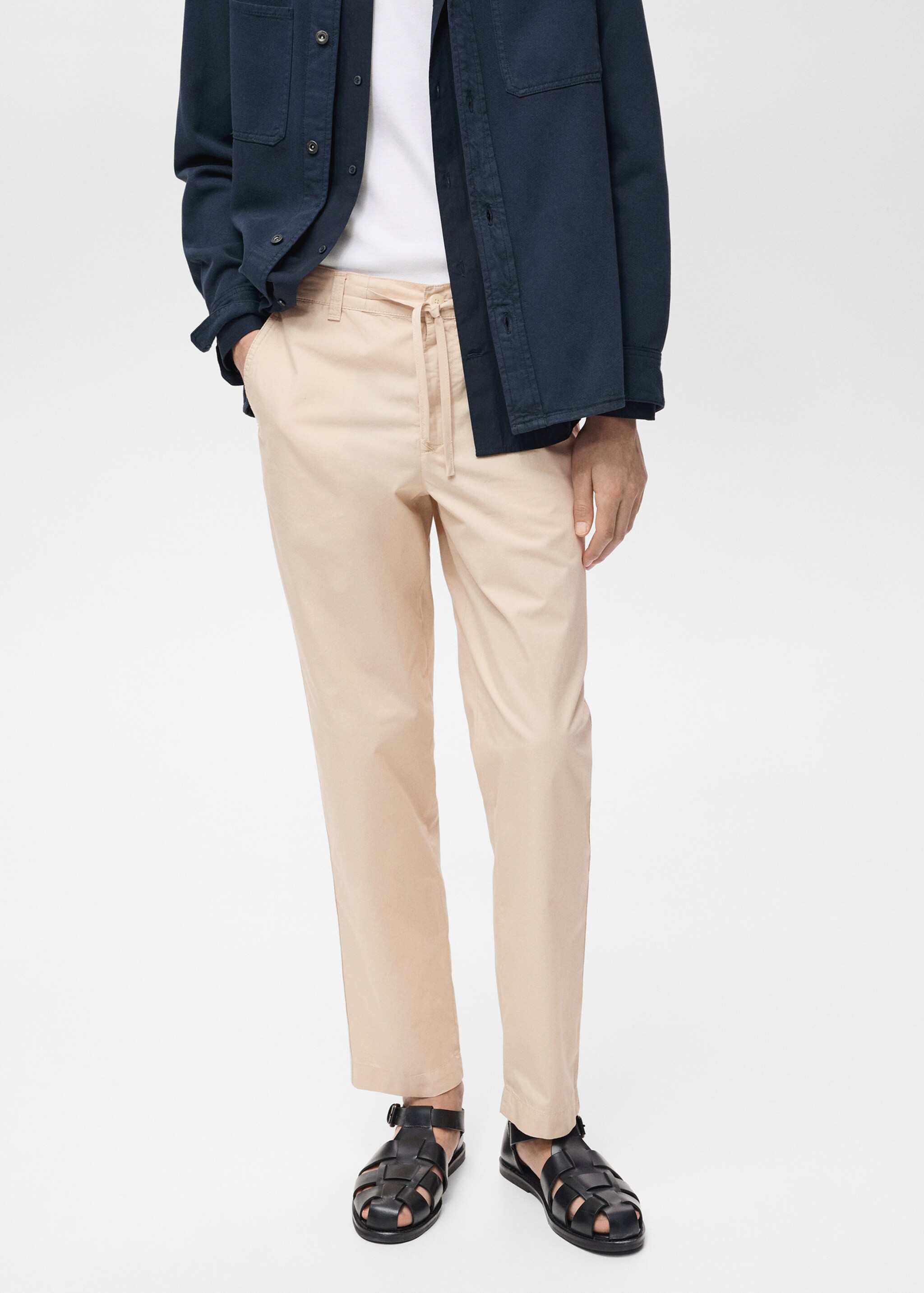 Poplin cotton trousers - Medium plane, Ecru. Ref: 87005941-00.