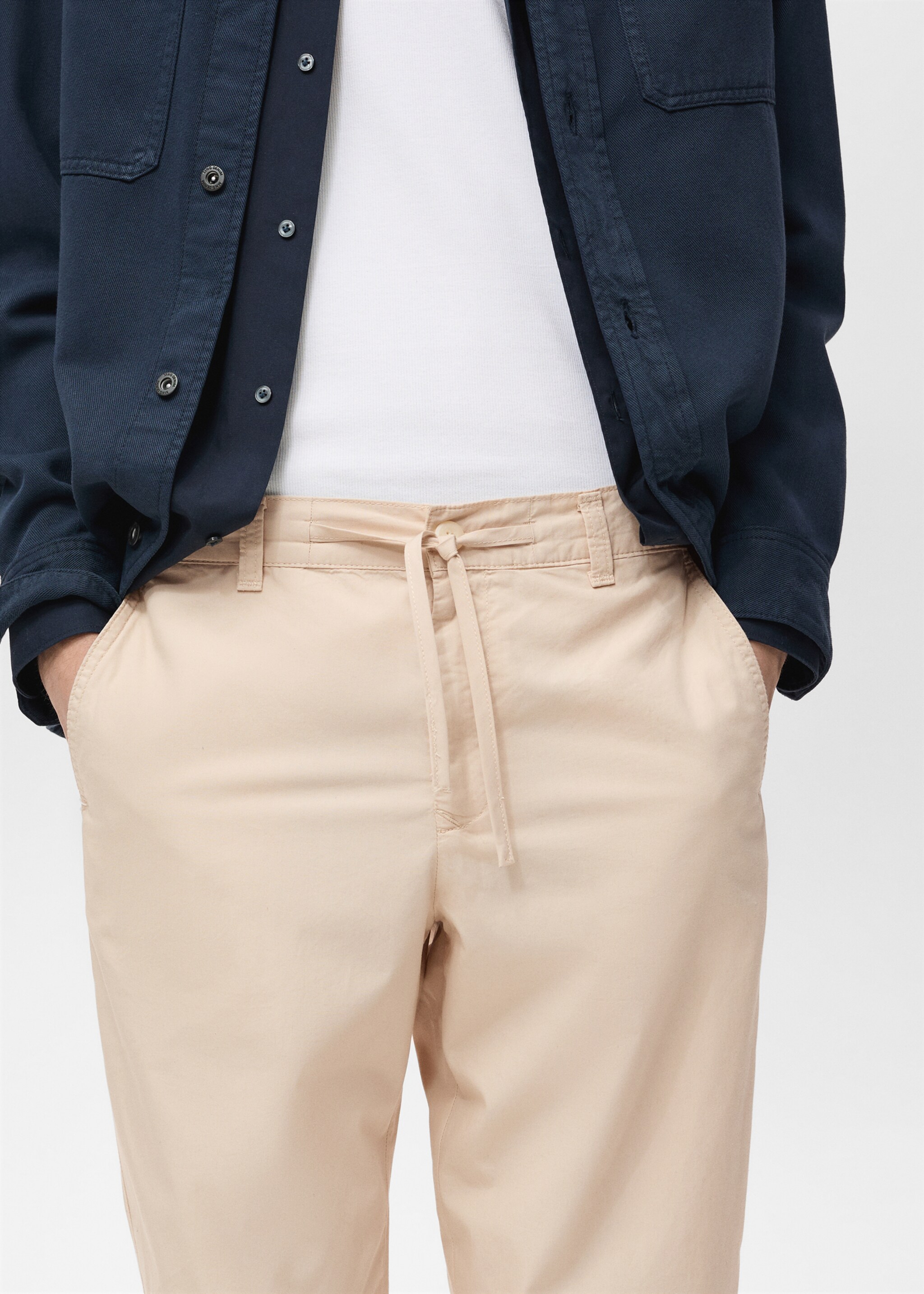 Poplin cotton trousers - Details of the article 1, Ecru. Ref: 87005941-00.