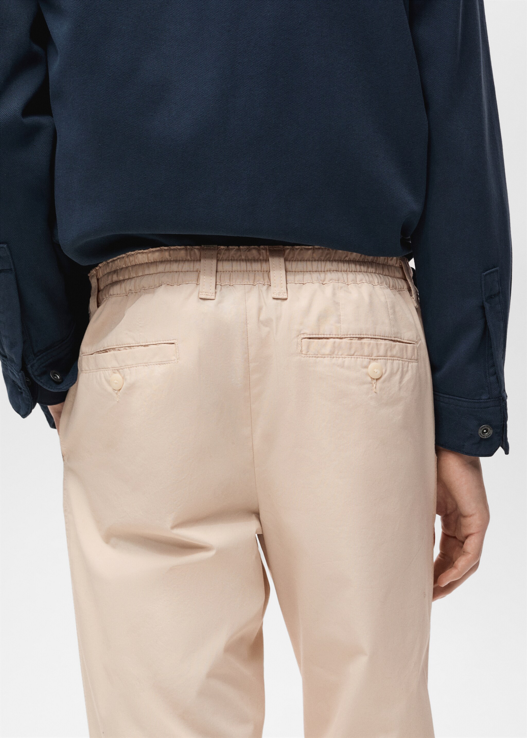 Poplin cotton trousers - Details of the article 6, Ecru. Ref: 87005941-00.