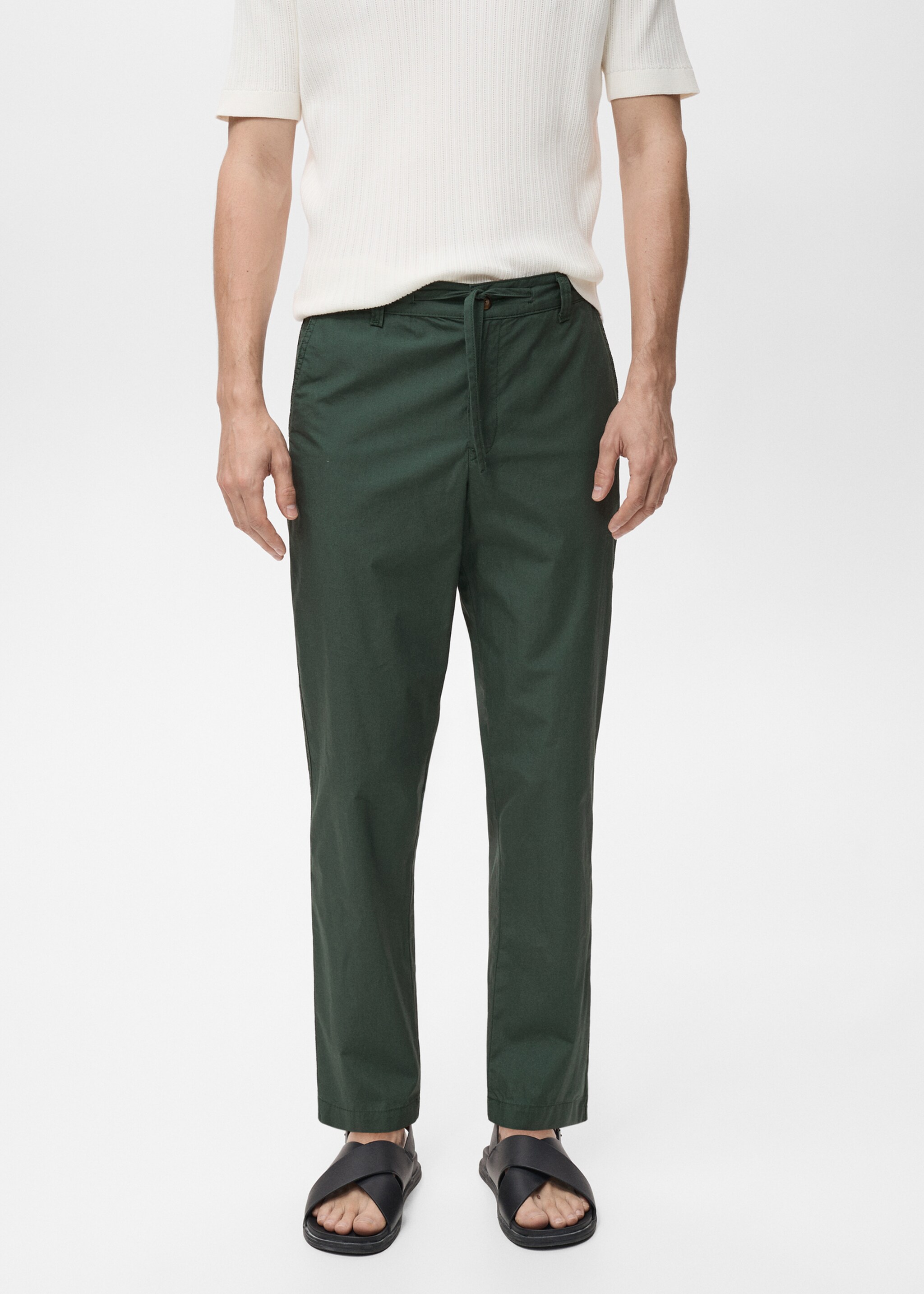 Pantalon en popeline de coton - Plan moyen, Vert foncé. Ref: 87005941-00.