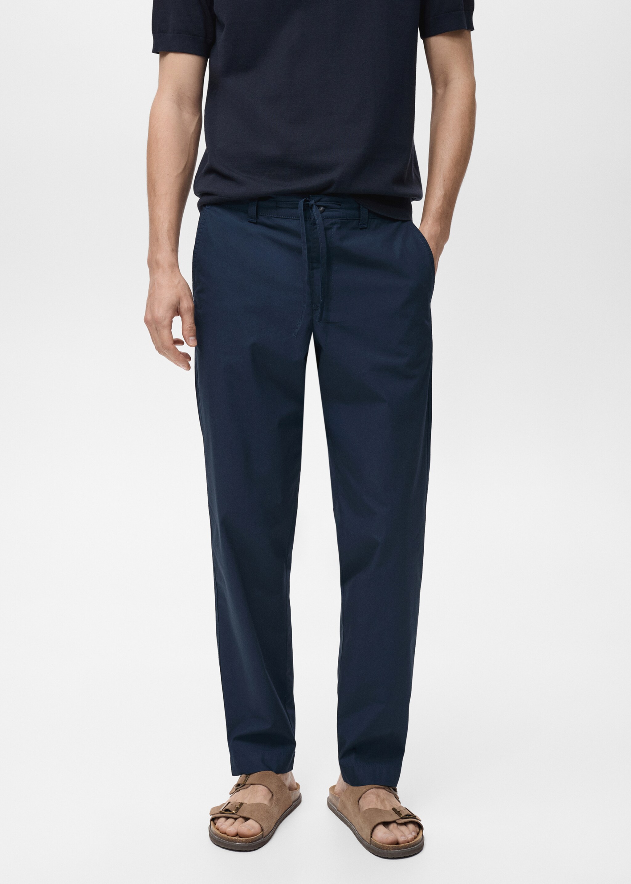 Hose aus Baumwollpopelin - Mittlere Ansicht, Dunkles Marineblau. Ref: 87005941-00.
