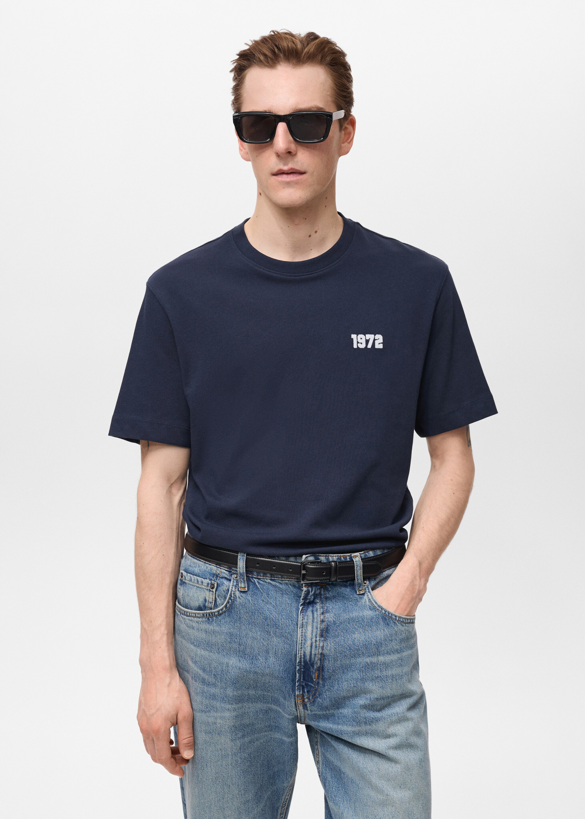 Embroidered cotton T-shirt - Medium plane, Dark Navy. Ref: 87005942-00.