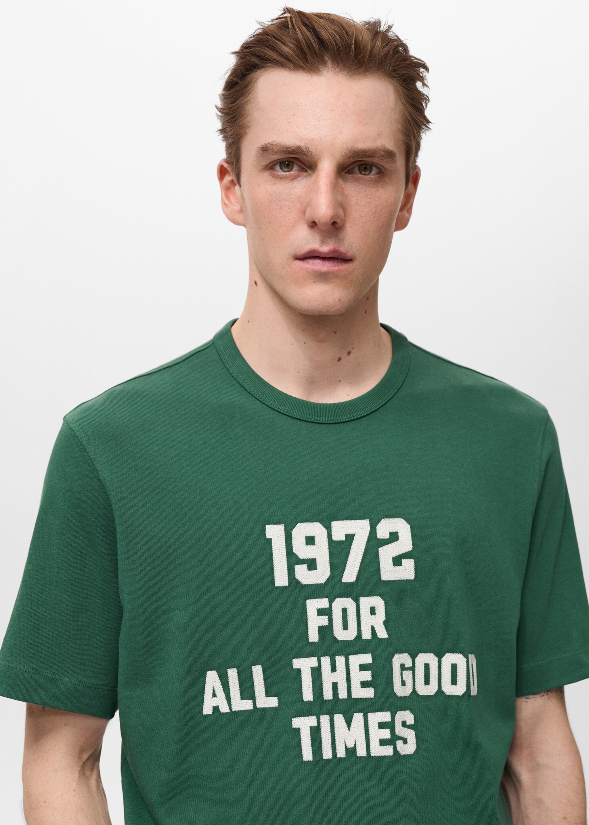 100% cotton embroidered t-shirt - Details of the article 1, Dark Green. Ref: 87005944-00.