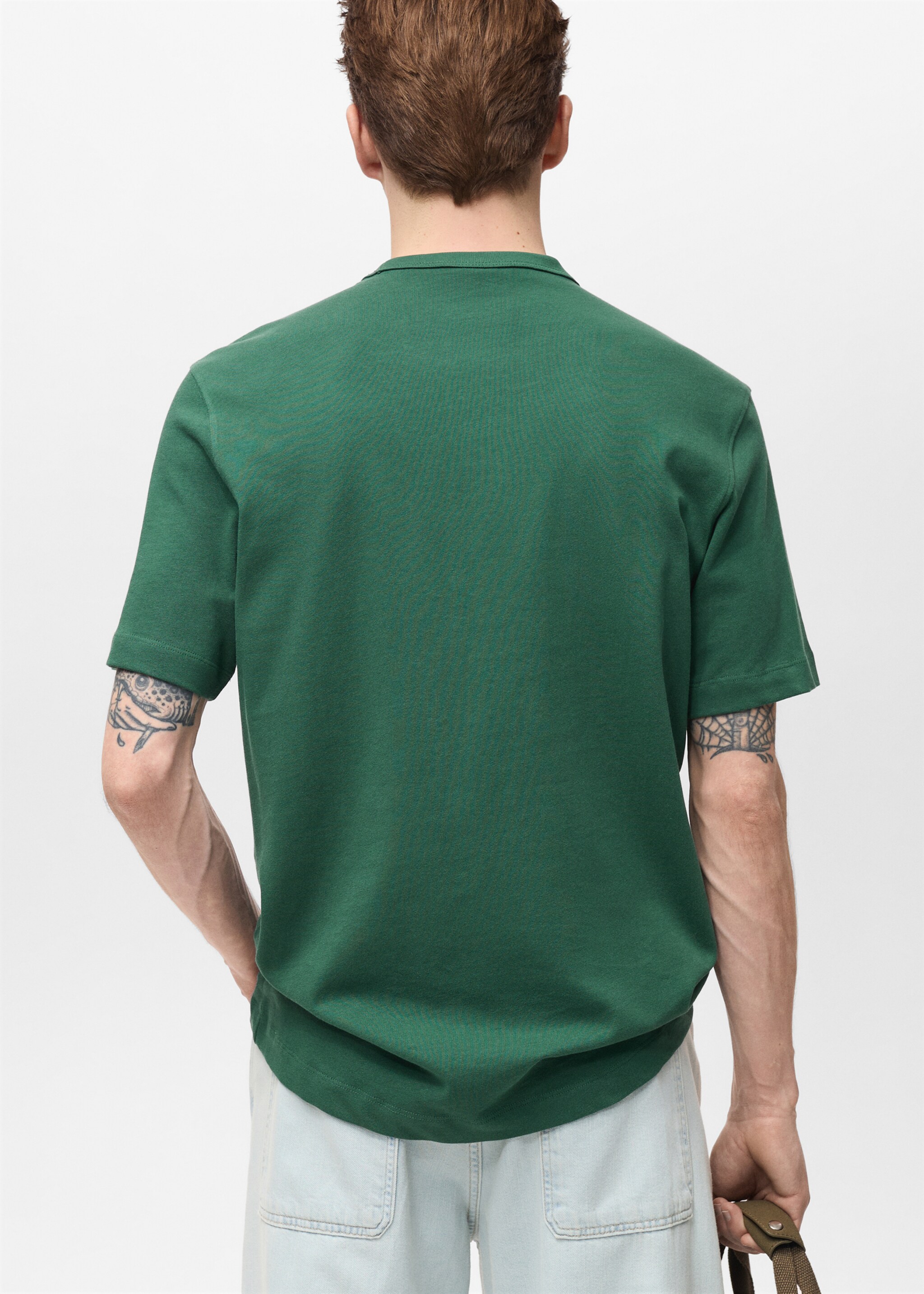 100% cotton embroidered t-shirt - Reverse of the article, Dark Green. Ref: 87005944-00.