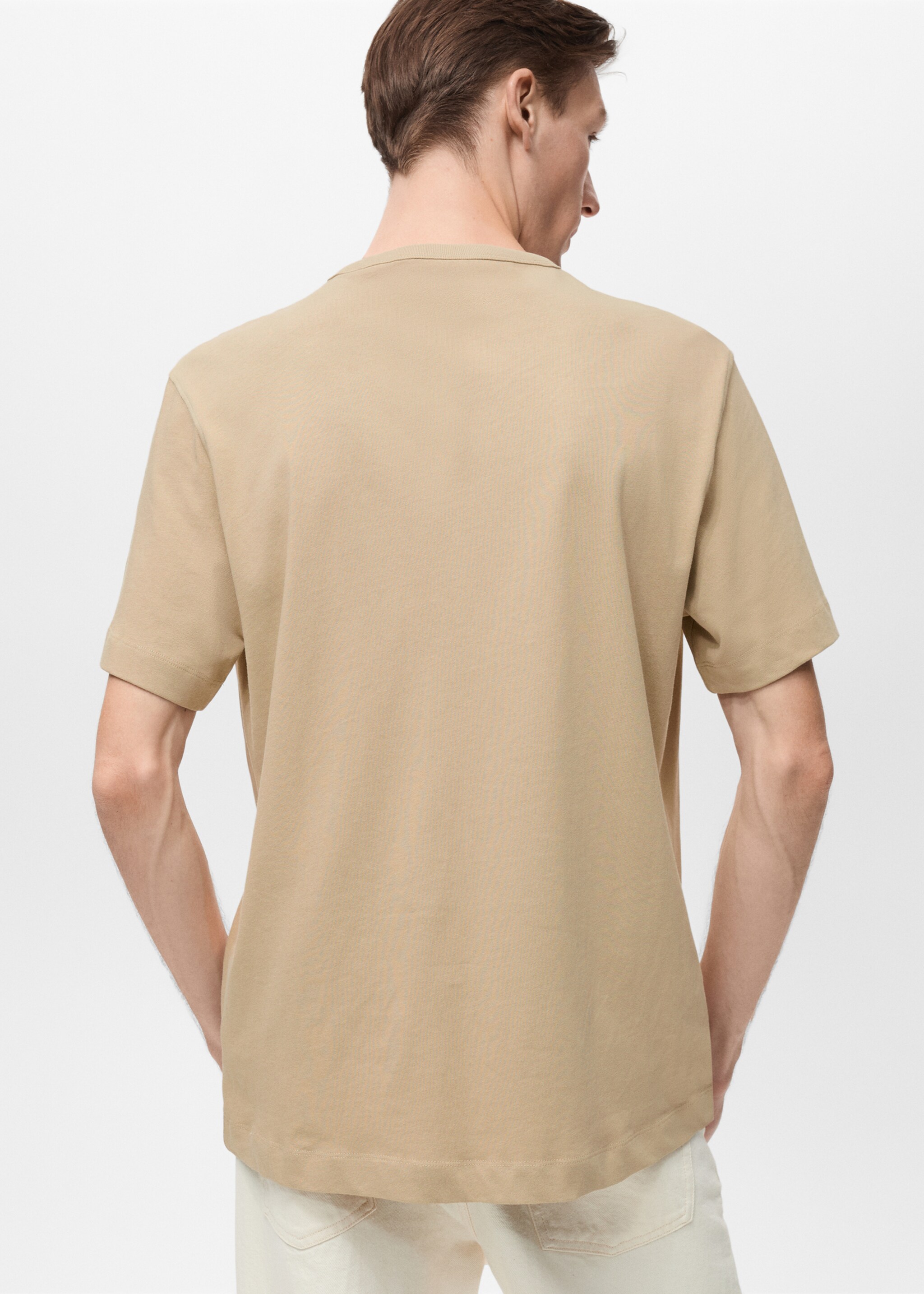 Embroidered detail cotton T-shirt - Reverse of the article, Beige. Ref: 87005945-00.