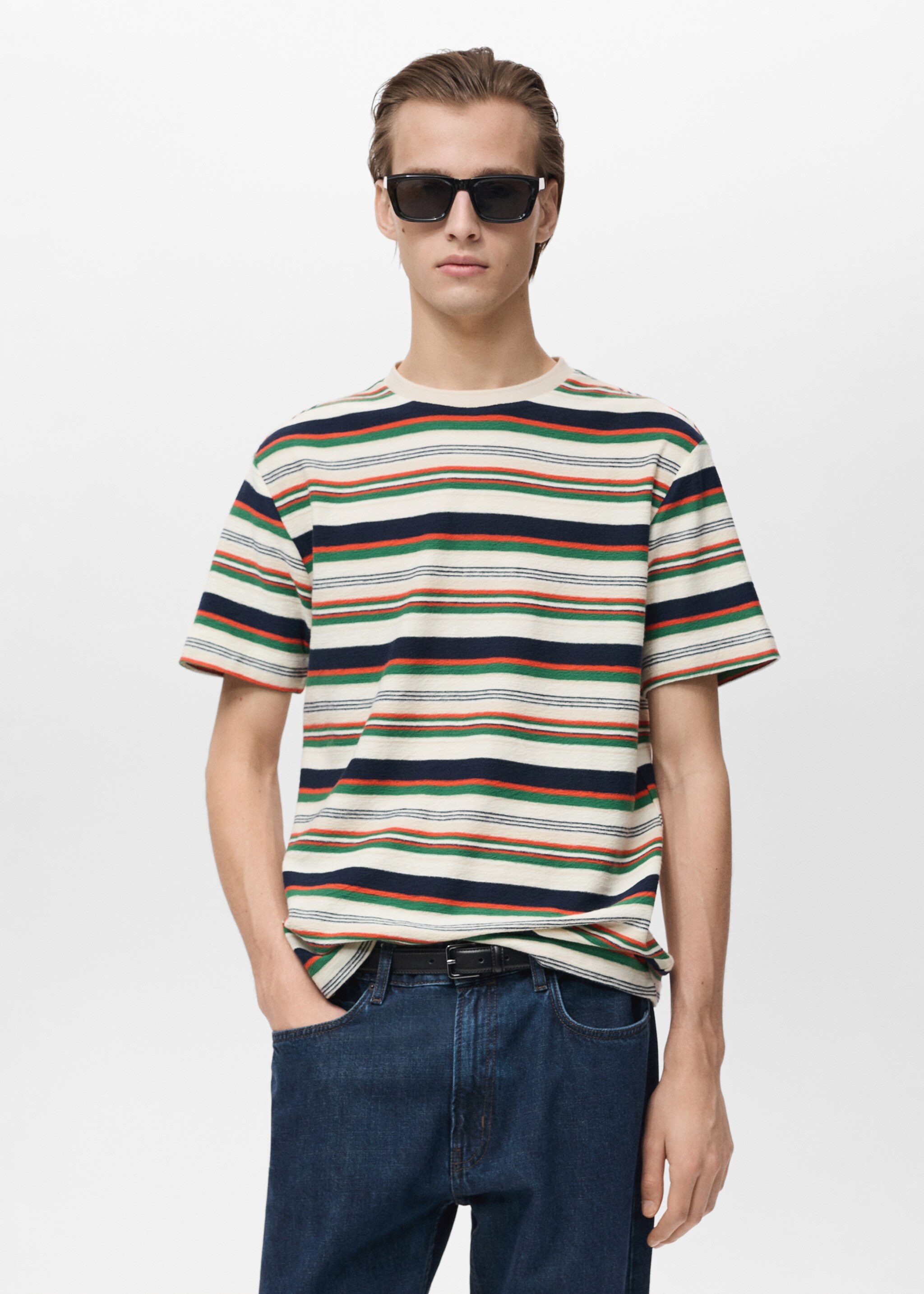 100% cotton regular-fit striped t-shirt - Medium plane, Ecru. Ref: 87005946-00.