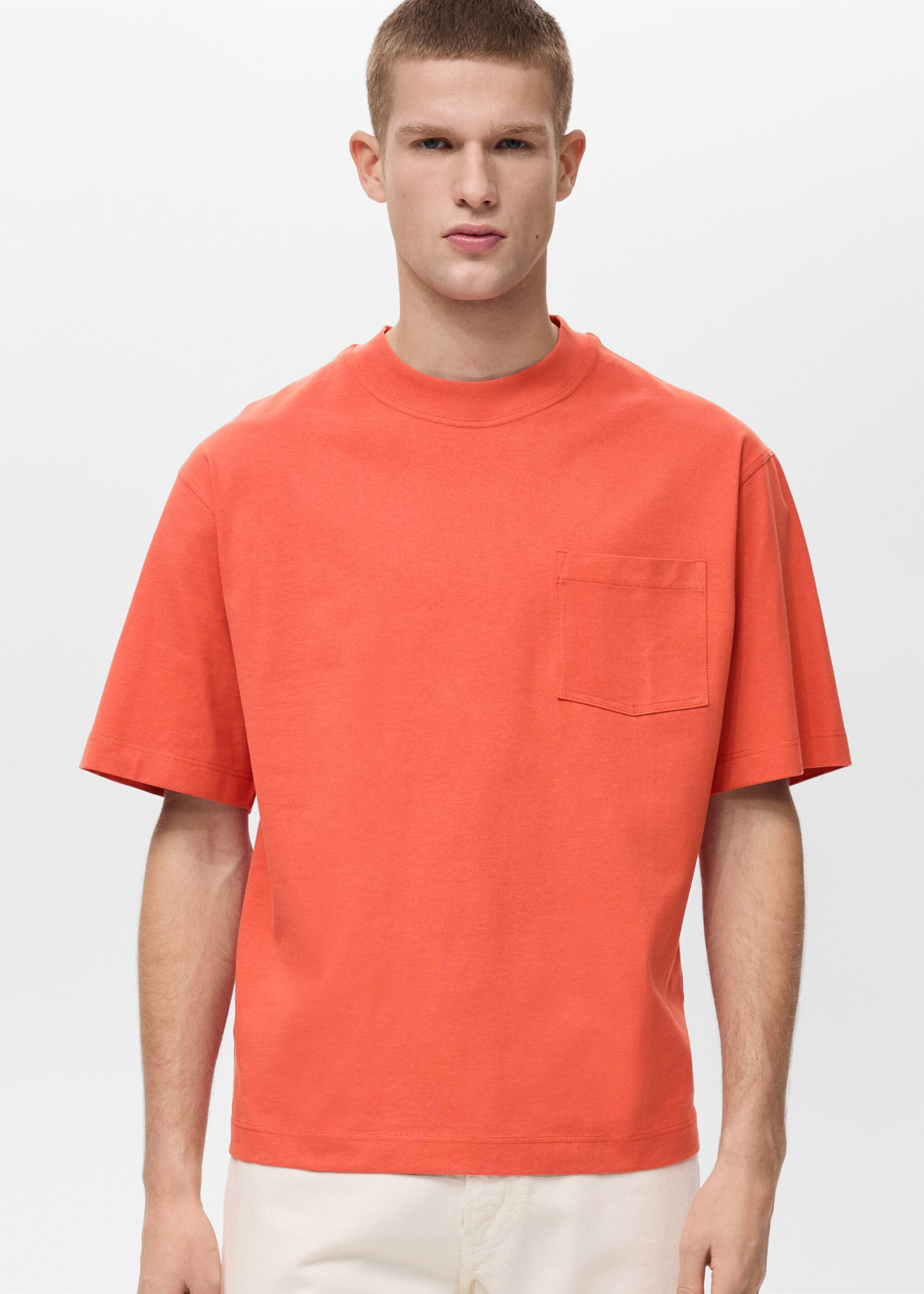 T-shirt 100% cotton boxy fit pocket - Medium plane, Orange. Ref: 87005950-00.