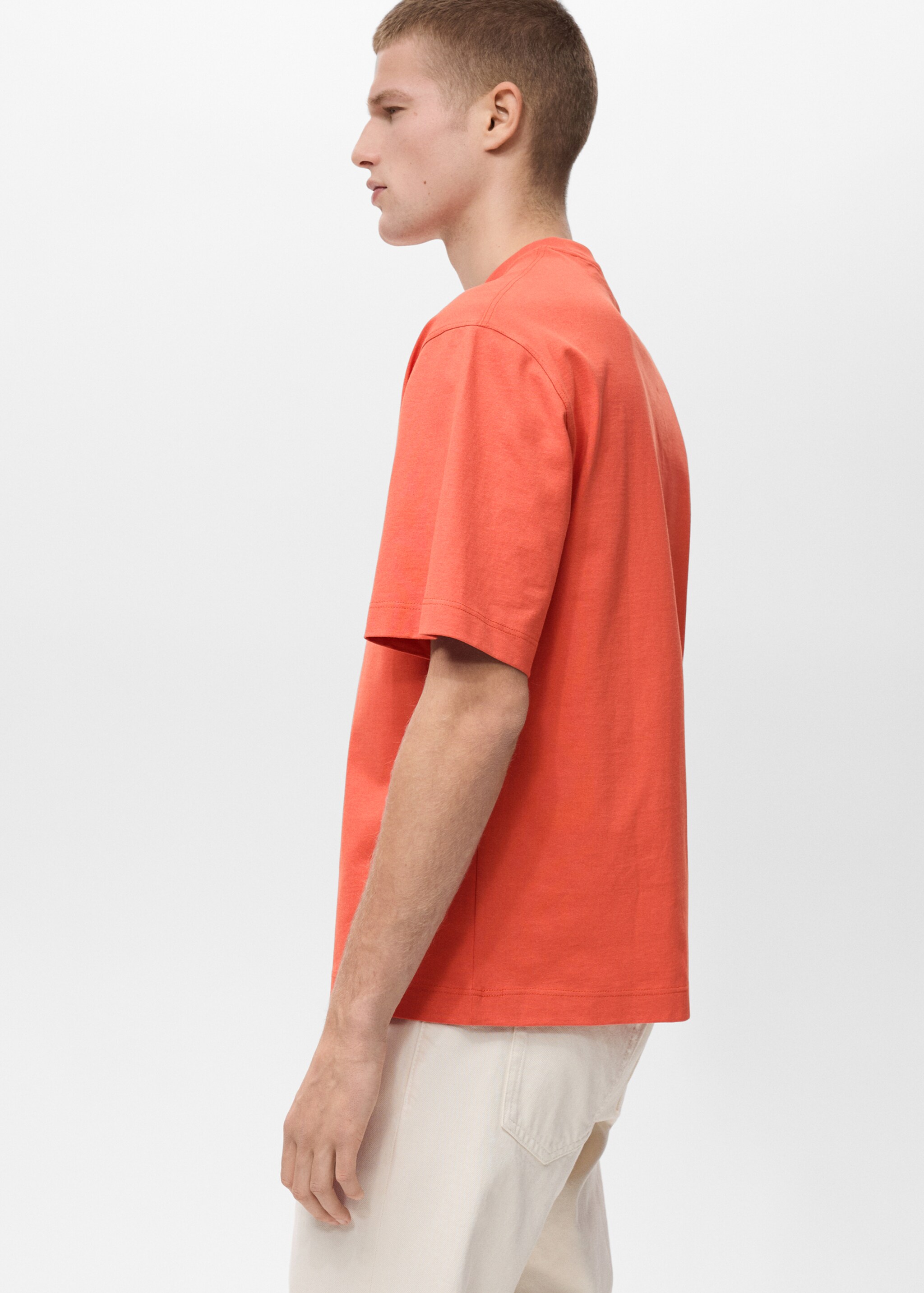 T-shirt 100% cotton boxy fit pocket - Details of the article 2, Orange. Ref: 87005950-00.