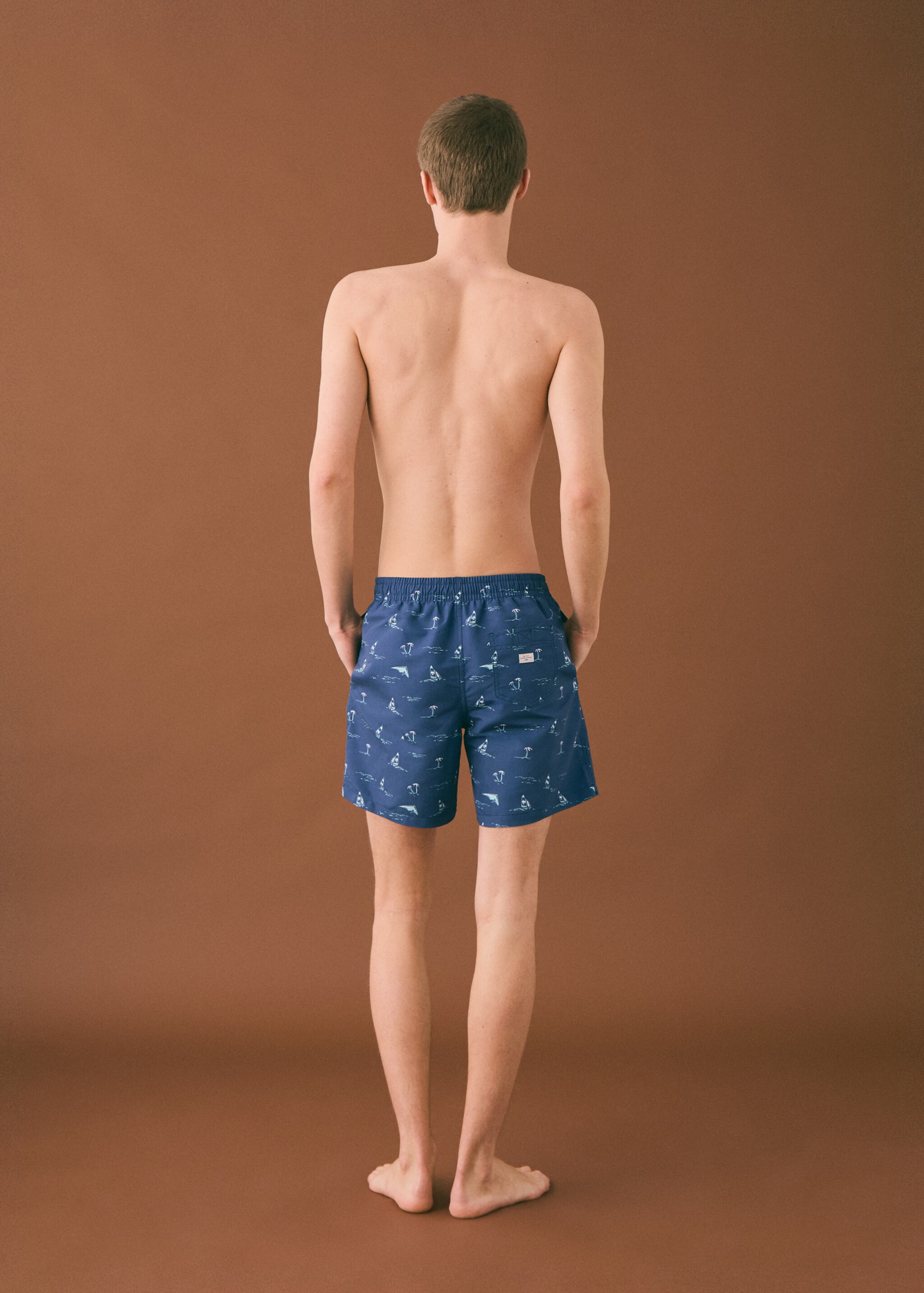 Maillot de bain imprimé palmiers - Verso de l’article, Bleu. Ref: 87005959-00.