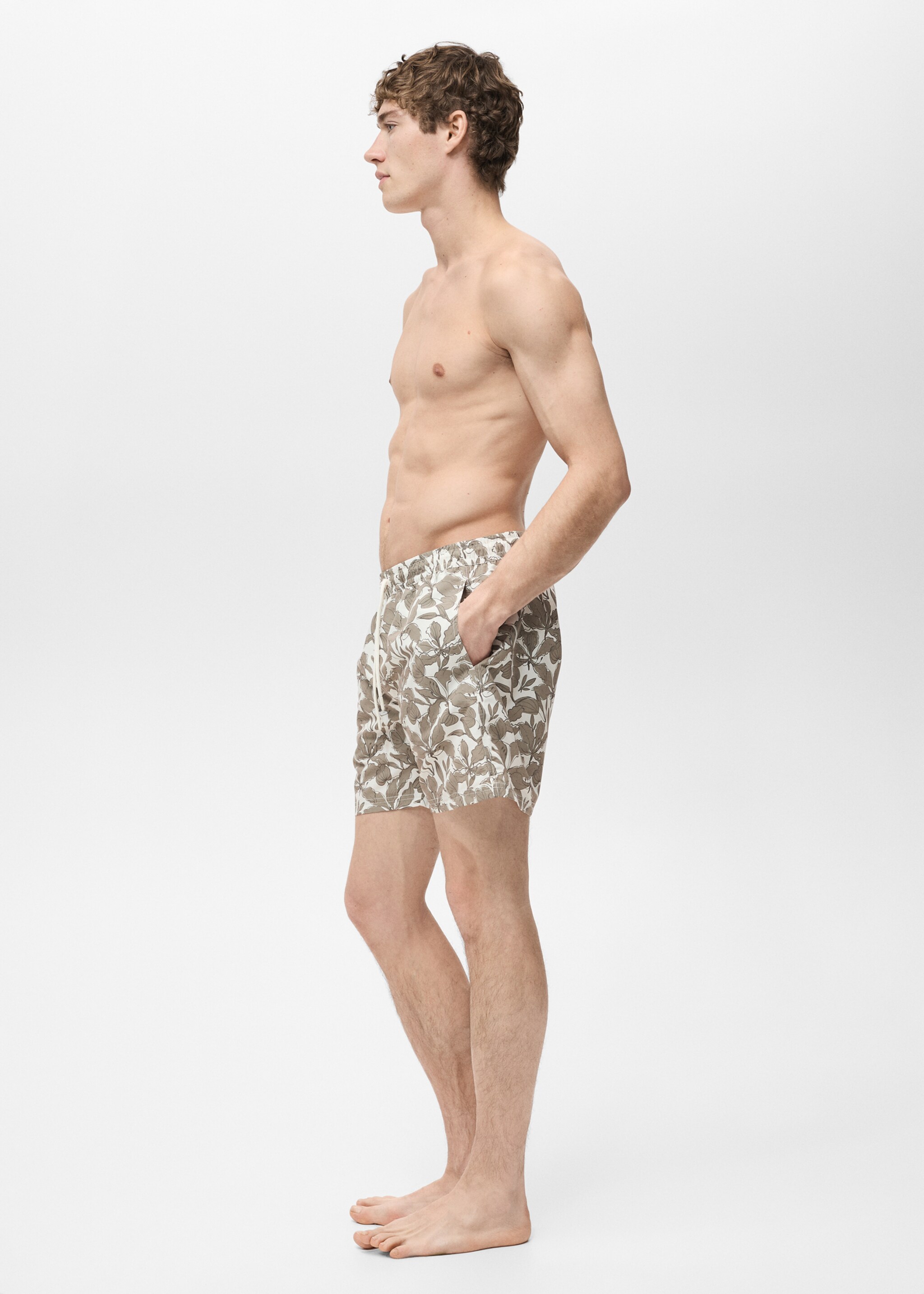 Badeshorts mit floralem Dessin - Detail des Artikels 2, Khaki. Ref: 87005984-00.