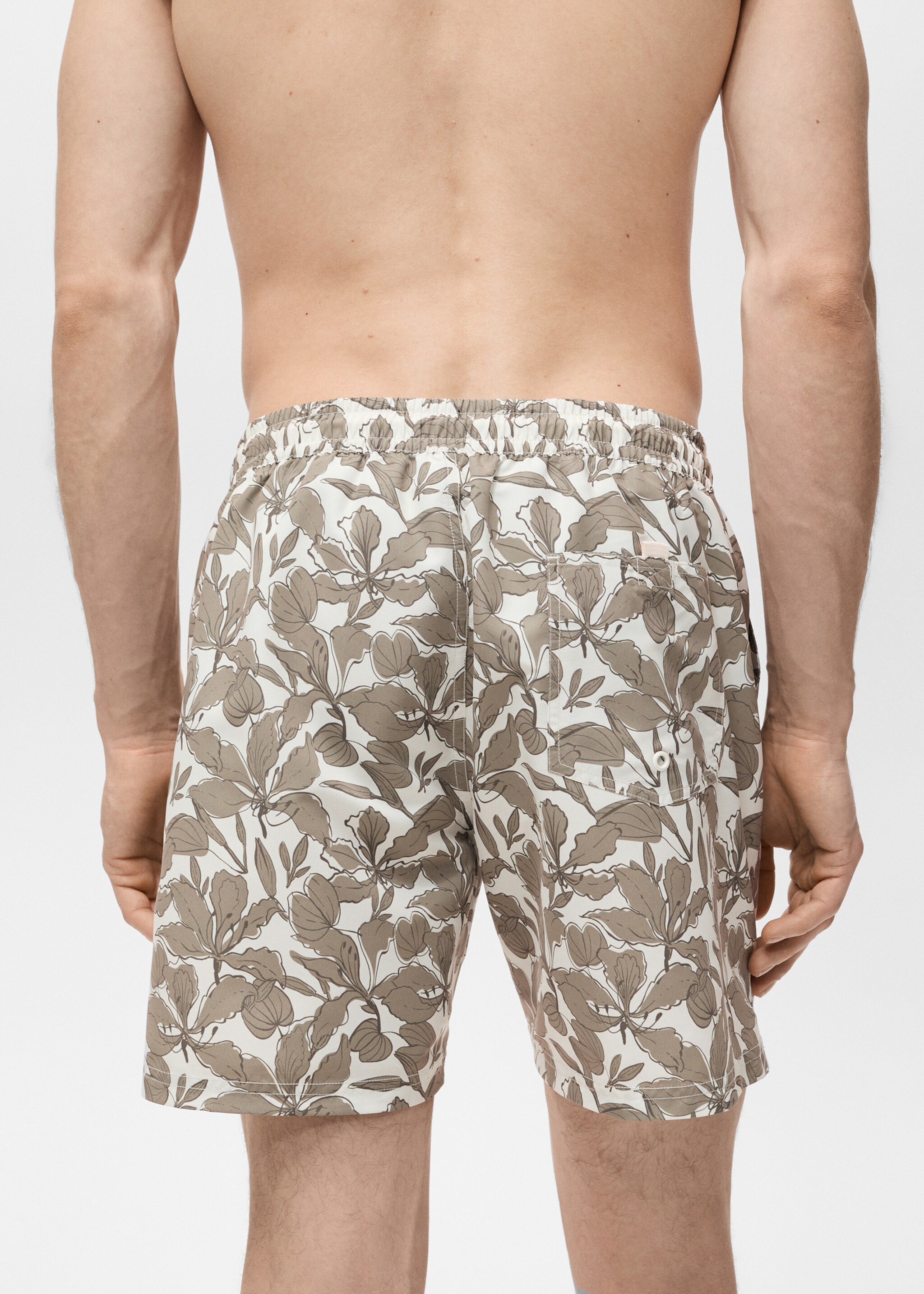 Badeshorts mit floralem Dessin - Detail des Artikels 6, Khaki. Ref: 87005984-00.