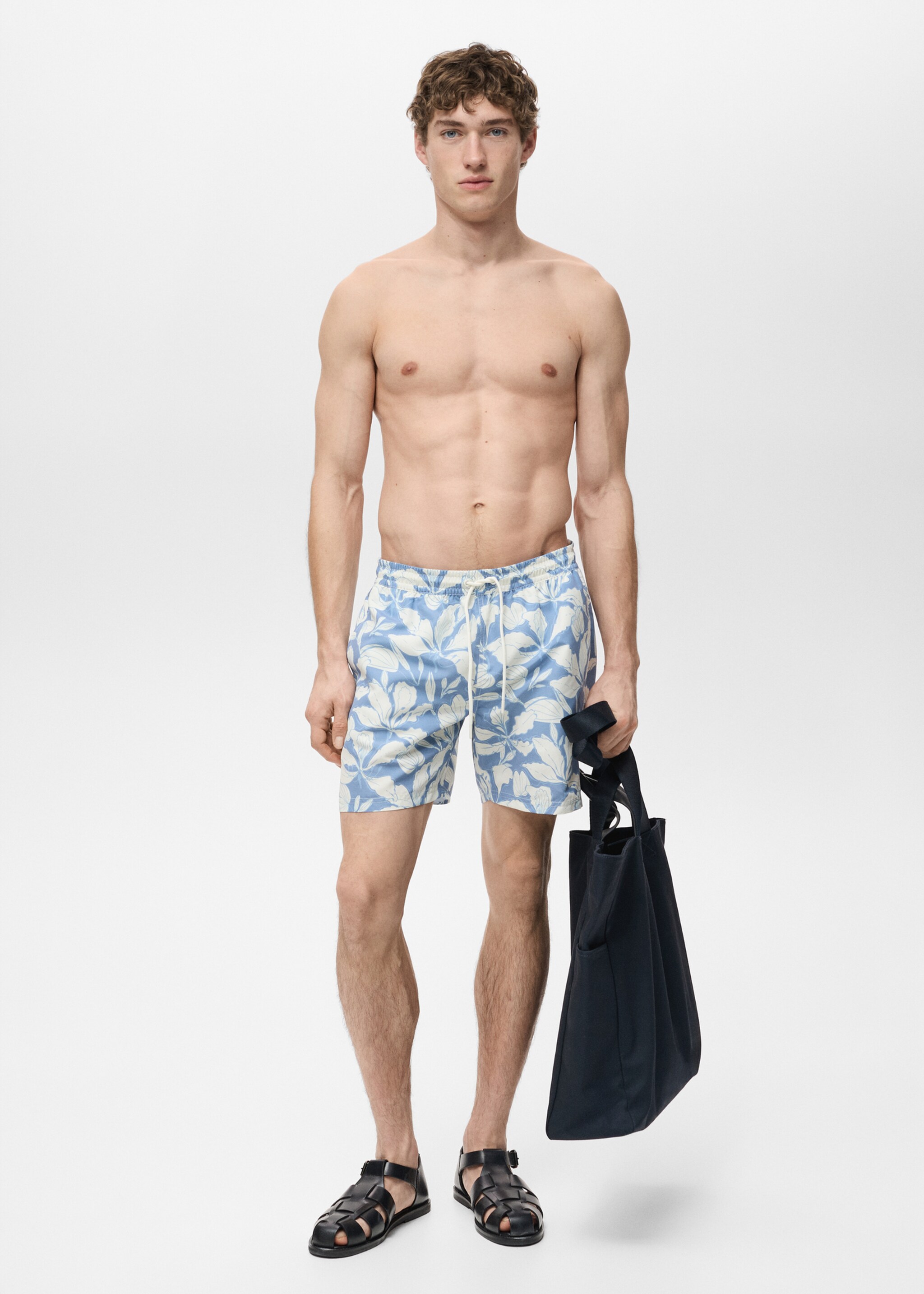 Badeshorts mit floralem Dessin - Detail des Artikels 4, Blau. Ref: 87005984-00.