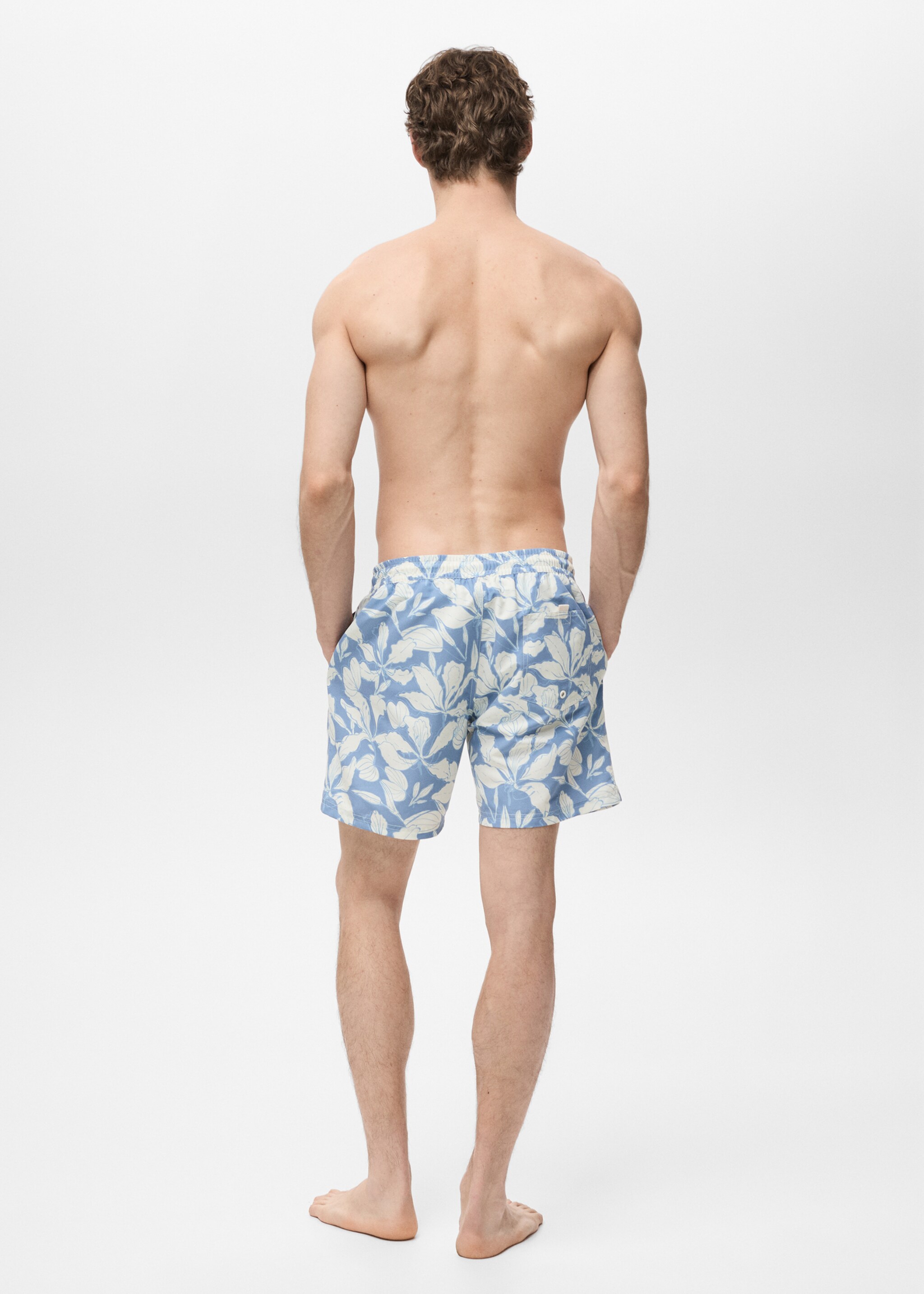 Badeshorts mit floralem Dessin - Rückseite des Artikels, Blau. Ref: 87005984-00.