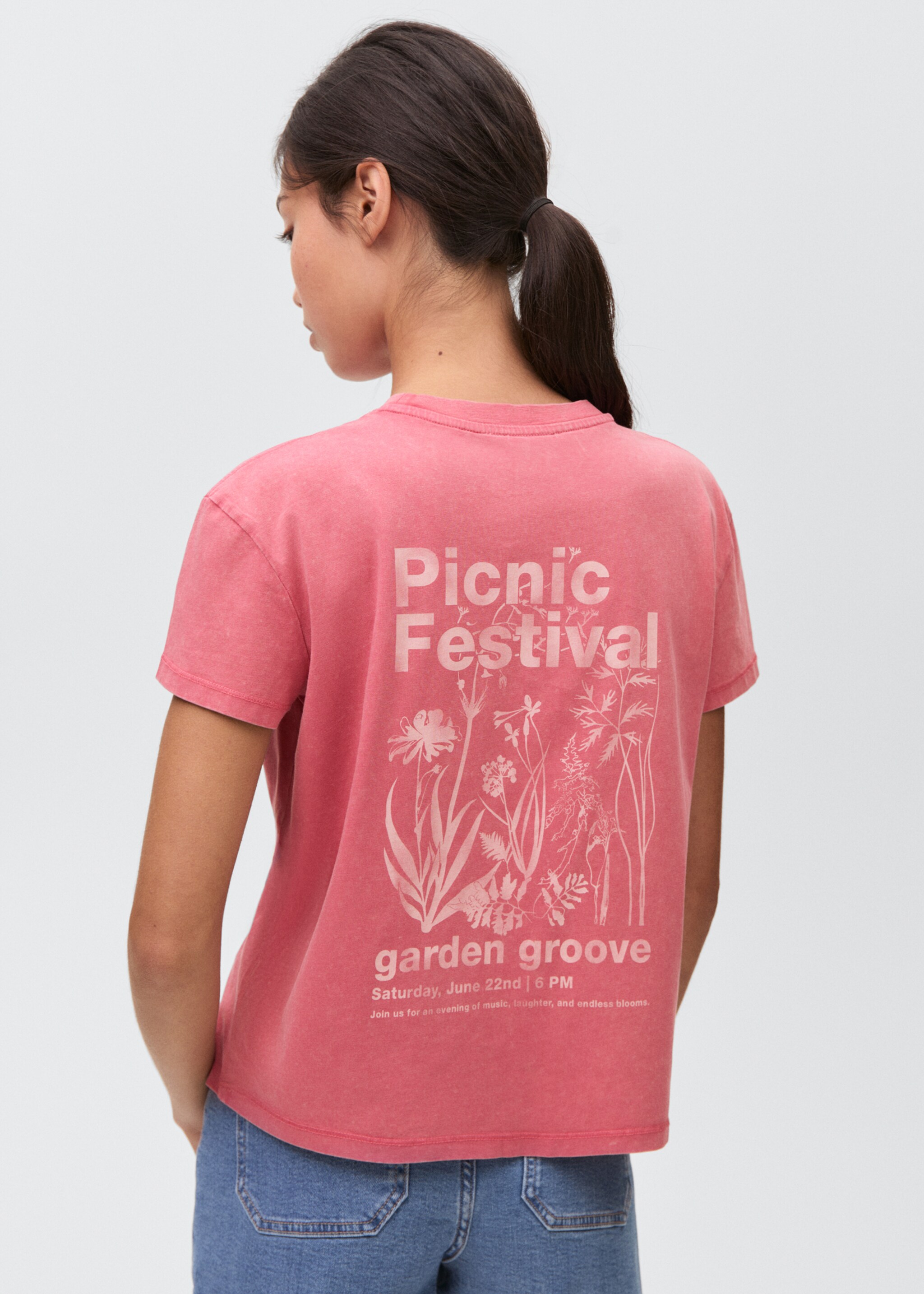 Printed cotton-blend t-shirt - Reverse of the article, Pastel Pink. Ref: 87006347-00.