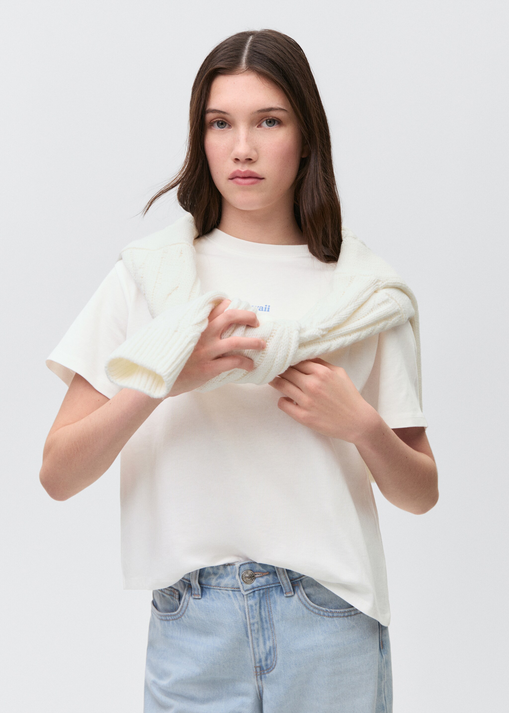 T-Shirt mit aufgedruckter Zeichnung - Mittlere Ansicht, Cremeweiß. Ref: 87006350-00.