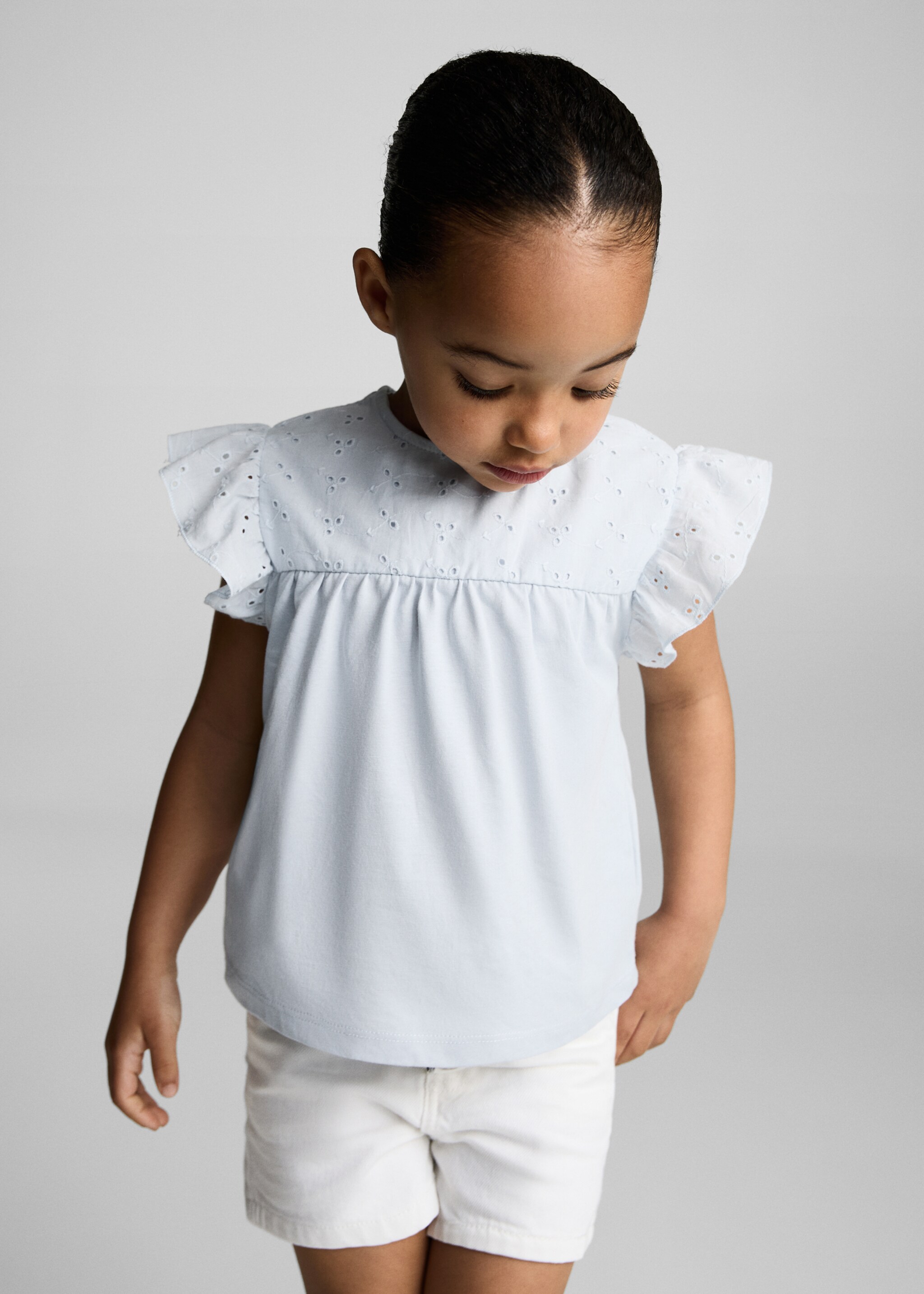 Openwork details T-shirt - Medium plane, Sky Blue. Ref: 87006358-00.