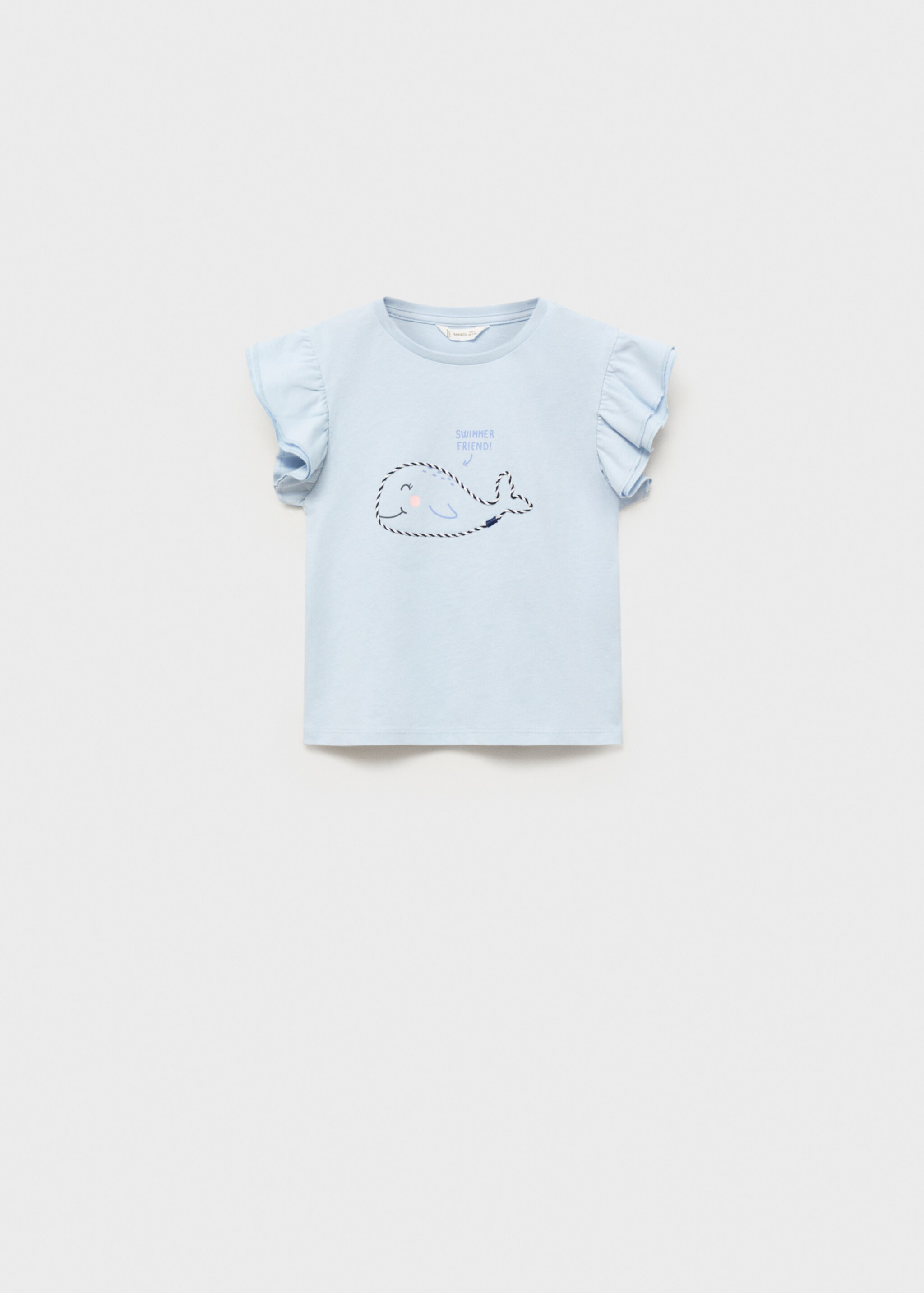 Besticktes T-Shirt mit Volants - Artikel ohne Model, Himmelblau. Ref: 87006360-00.