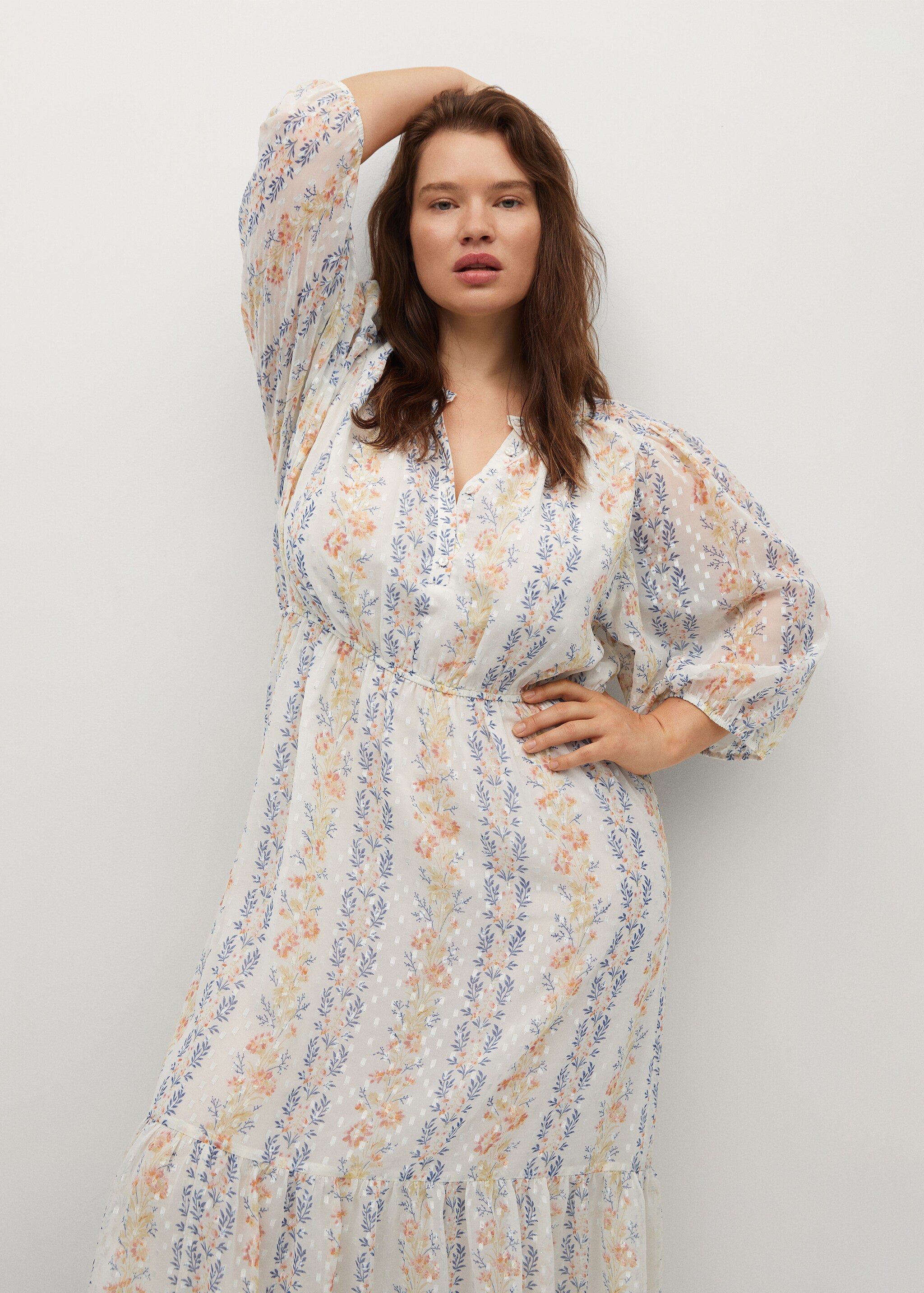 Vestido estampado lúrex - Plano medio