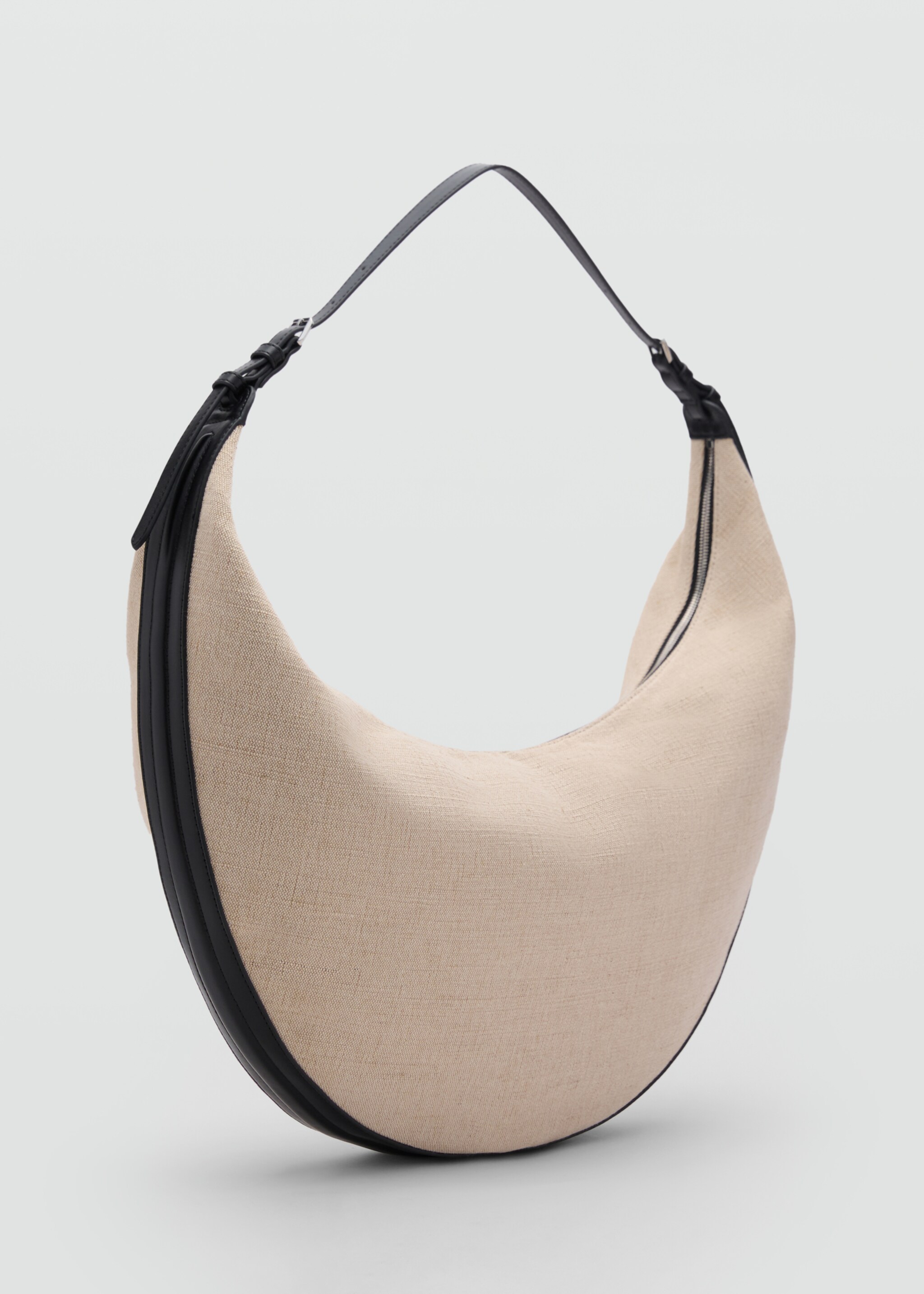 Oval linen-blend shoulder bag - Medium plane, Black. Ref: 87007170-00.