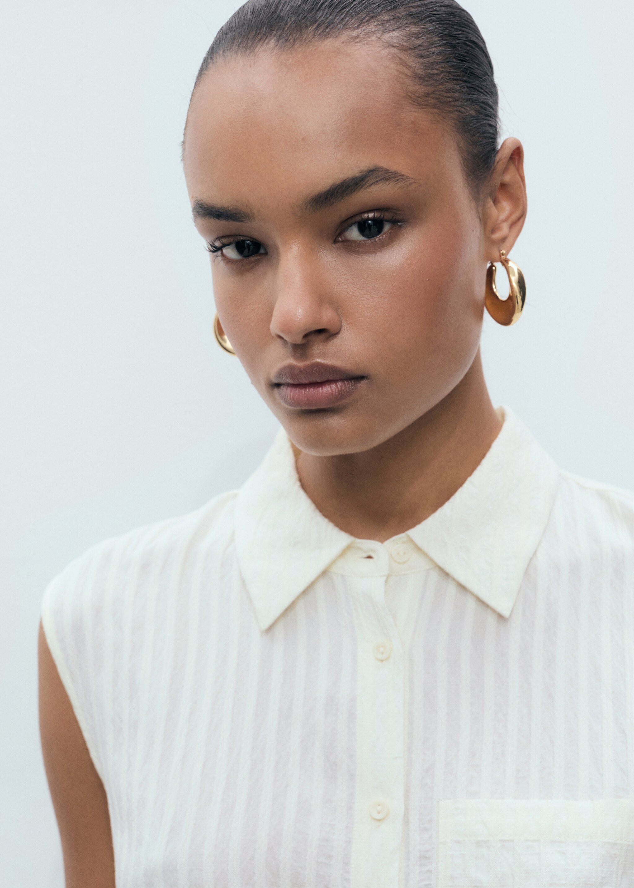 Bow shirt dress - Details of the article 1, Ecru. Ref: 87007188-00.