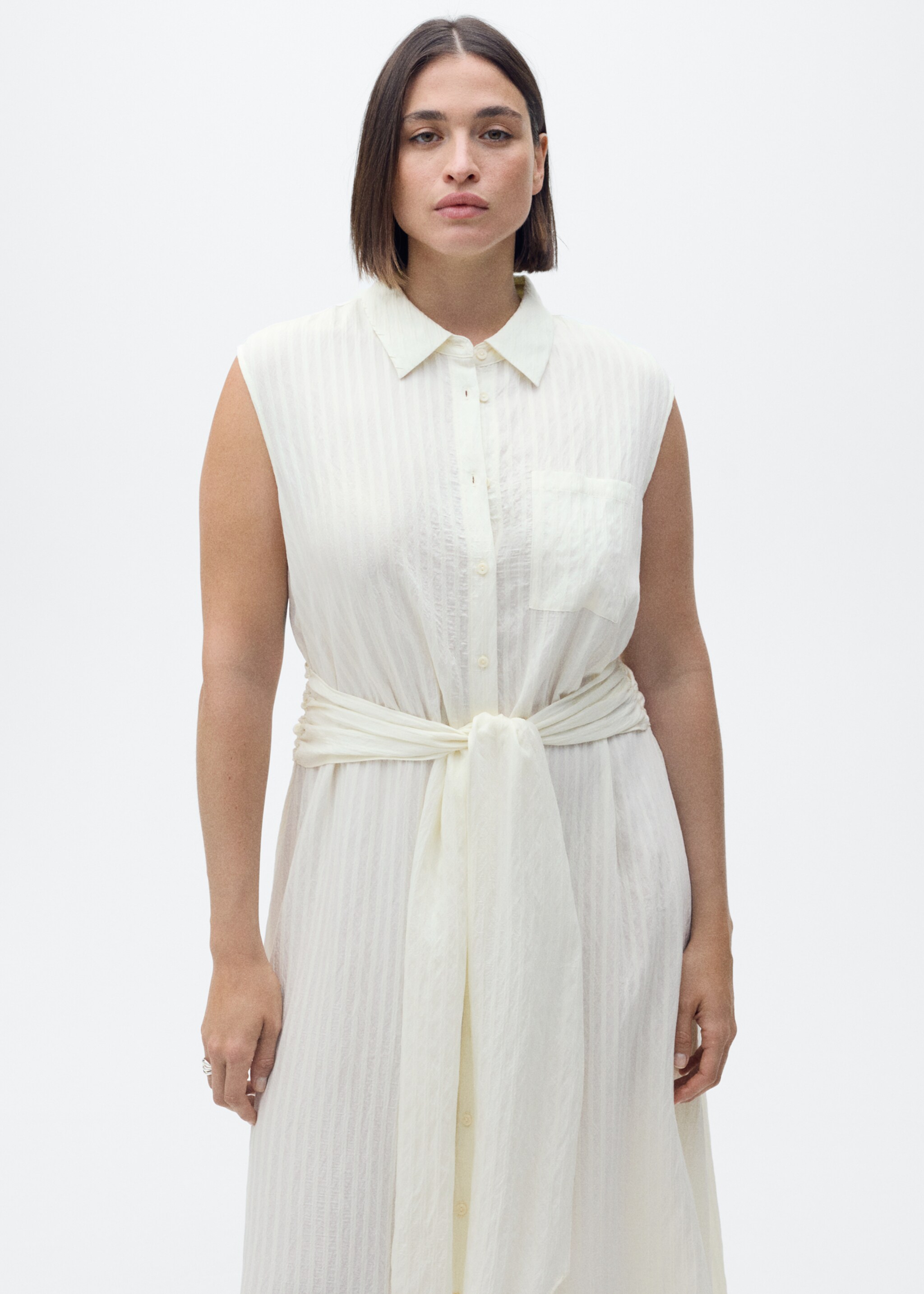 Bow shirt dress - Details of the article 5, Ecru. Ref: 87007188-00.